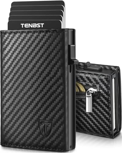 Detalle de TENBST Cartera cuero con bloqueo RFID 10x7x2.1 cm