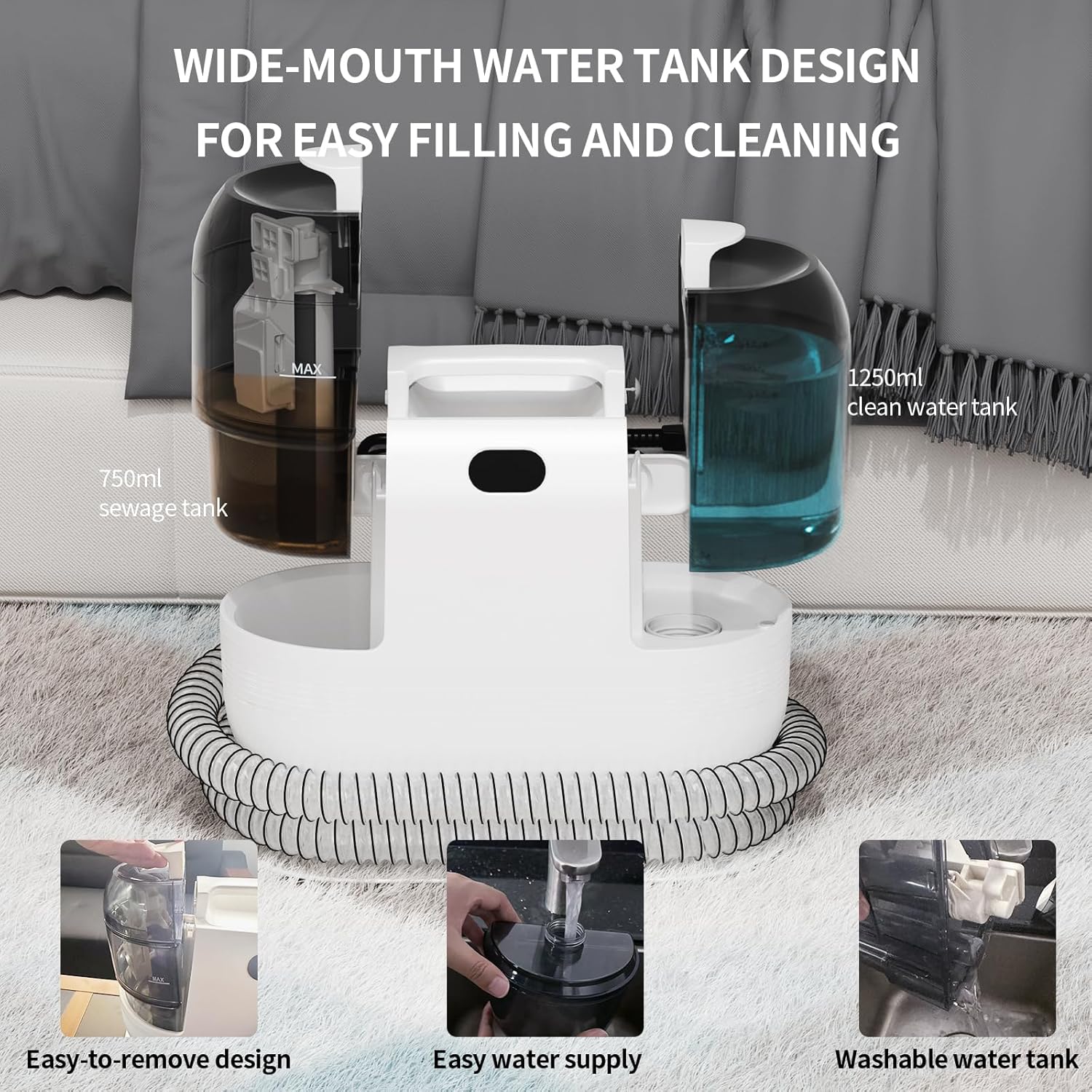 Detalle 2 de PUREBEAR 1 Handheld Carpet Cleaner, Dual Tanks and 18 kPa Suction