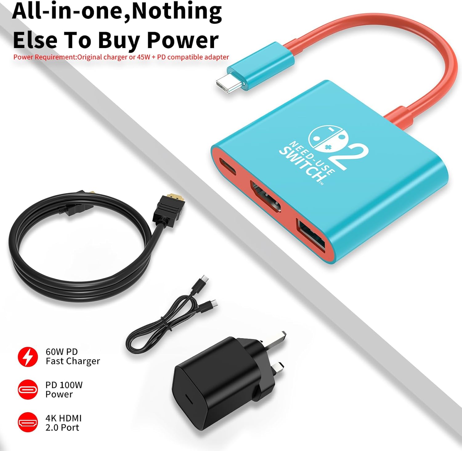 Thumbnail 1 de Reddening Switch 2 Dock with 60W Charger and HDMI Cable — Official-style replacement for NS2 Dock