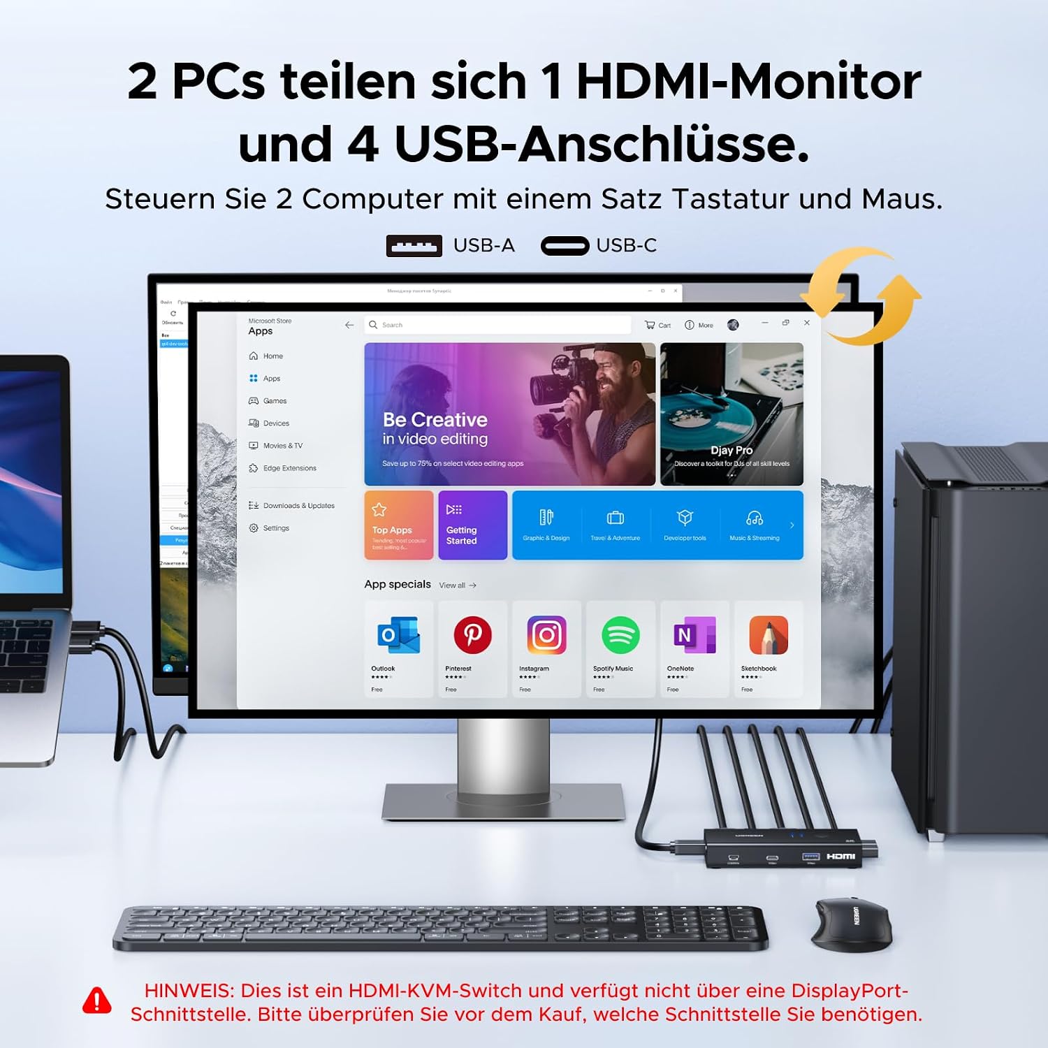 Thumbnail 1 de UGREEN HDMI 2.0 KVM Switch 2 PC 1 Monitor