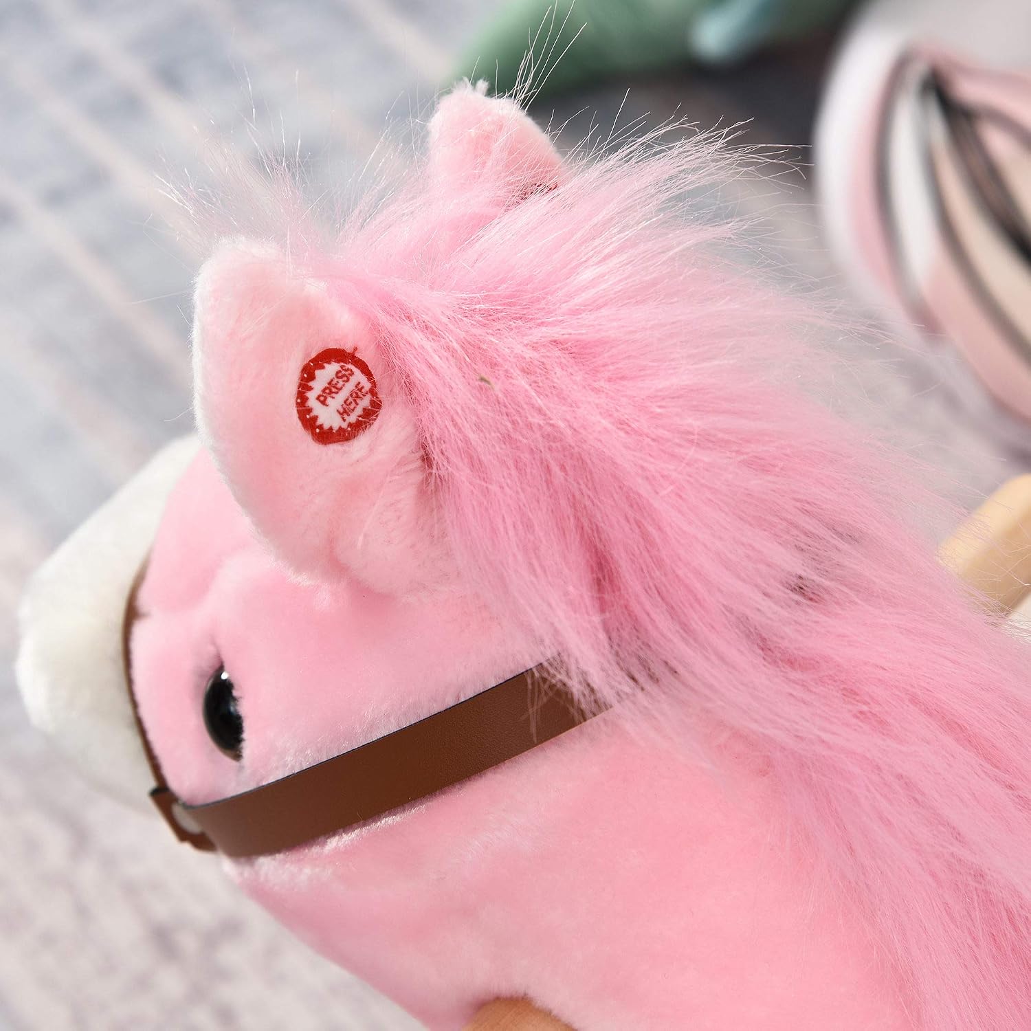 Thumbnail 6 de HOMCOM Cheval à Bascule Selle Grand Confort Peluche Courte Douce Bois peuplier Brun