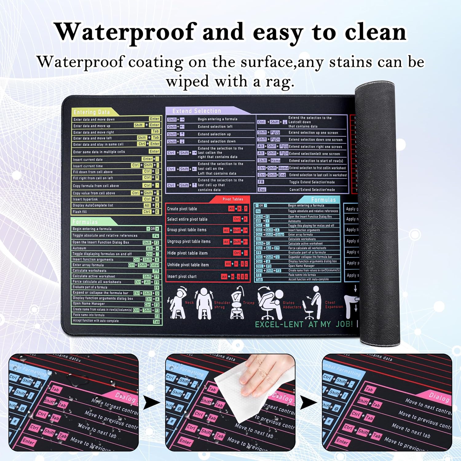 Thumbnail 6 de Yimomoyi Mousepad „Excel Shortcuts“ – XXL Schreibtischunterlage 900 x 400 mm mit Anti-Rutsch-Unterseite