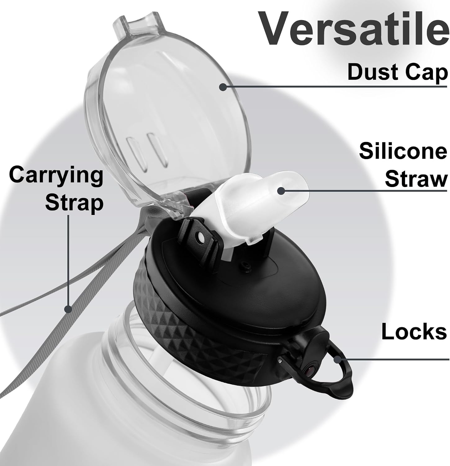 Detalle de GOPPUS 350ml Kids Water Bottle With Straw, Flip Top Lid & Strap (Tritan, BPA-free)