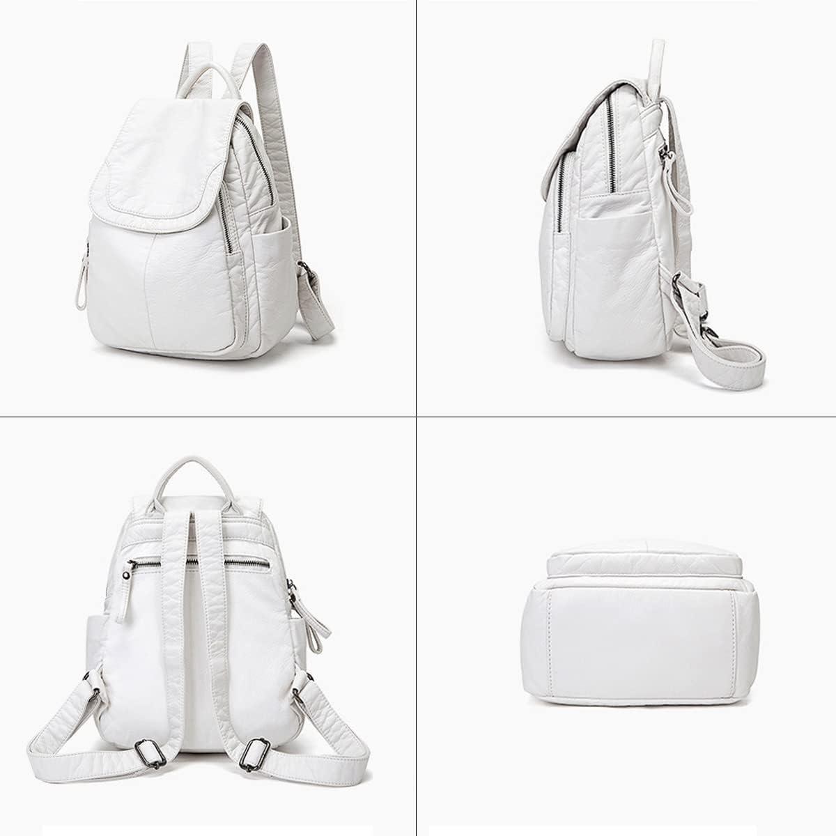 Detalle de BUKESIYI Donna Borsa Zaino Elegante Zainetto in PU Pelle Bianco Perla IT78179
