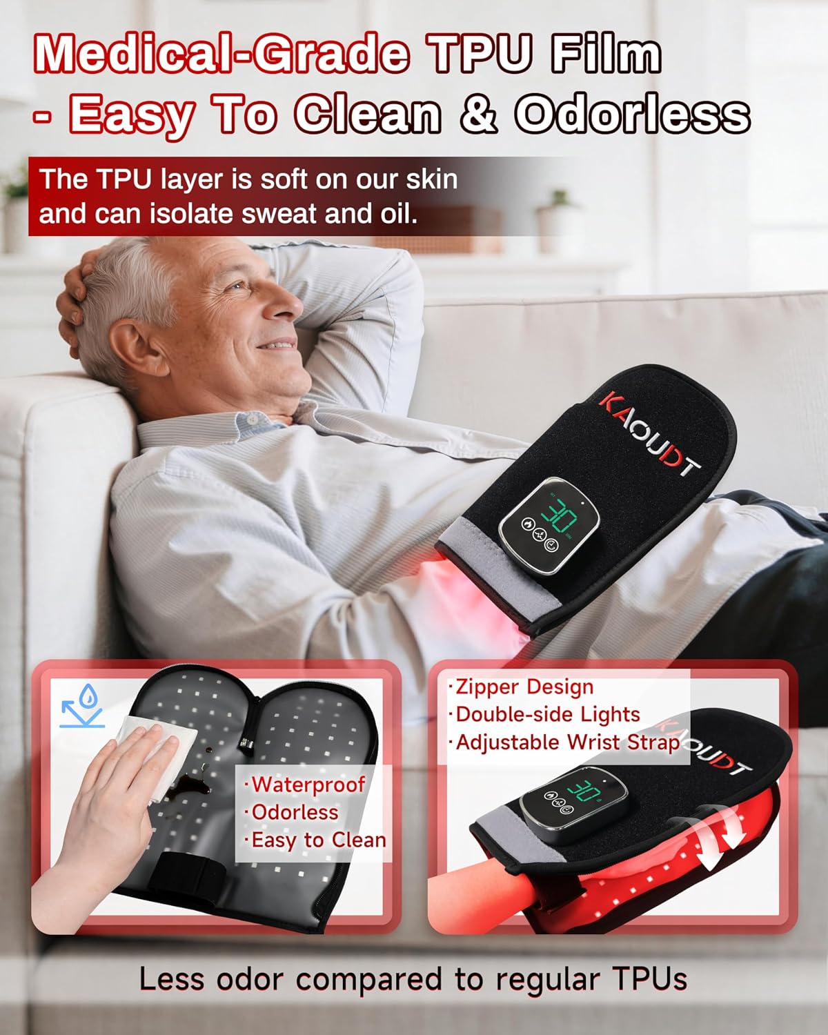 Thumbnail 4 de Kaoudt Cordless Red Light Therapy Glove for Hand – 112 LEDs, 660nm/850nm, 5000mAh (Black)