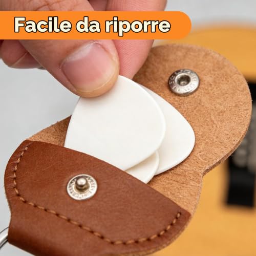 Detalle de Letuxaamz Porta Plettri per Chitarra: Organizer Stile Ampli con 9 Scomparti e Custodia in Pelle Marrone