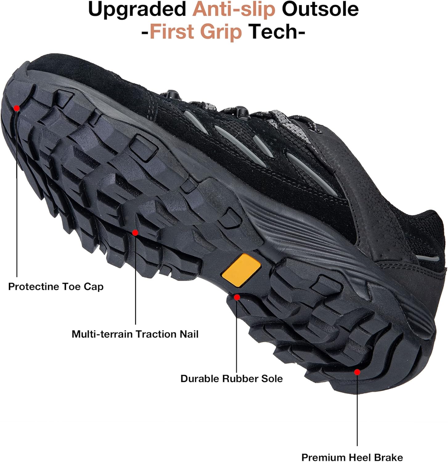 Detalle de SILENTCARE Waterproof Walking Shoes for Men – low-rise, non-slip trekking trainers