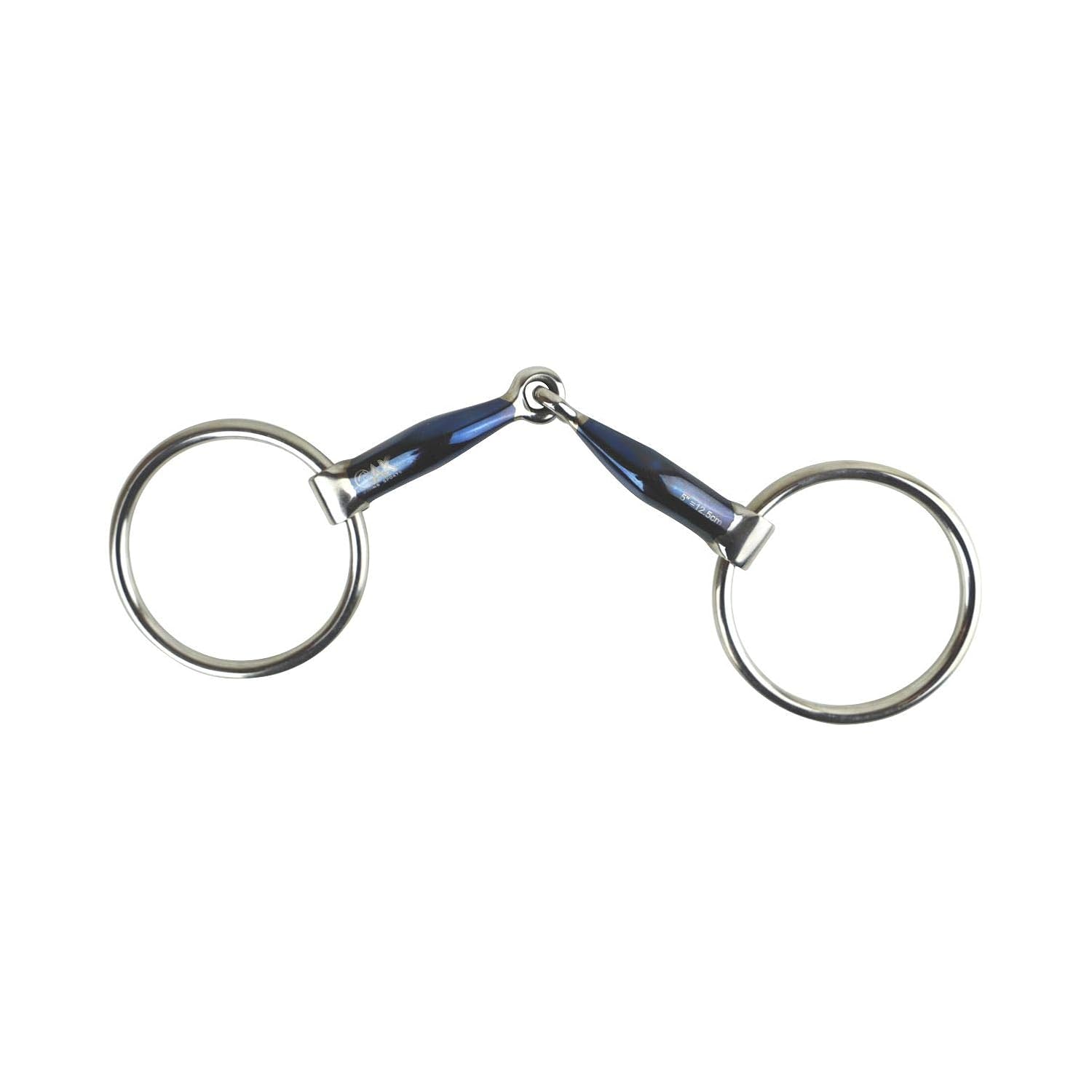 Detalle 2 de AK Loose Ring Snaffle with Sweat Iron and Curved Mouthpiece (5.25in, Blue-Silver) horse riding bit