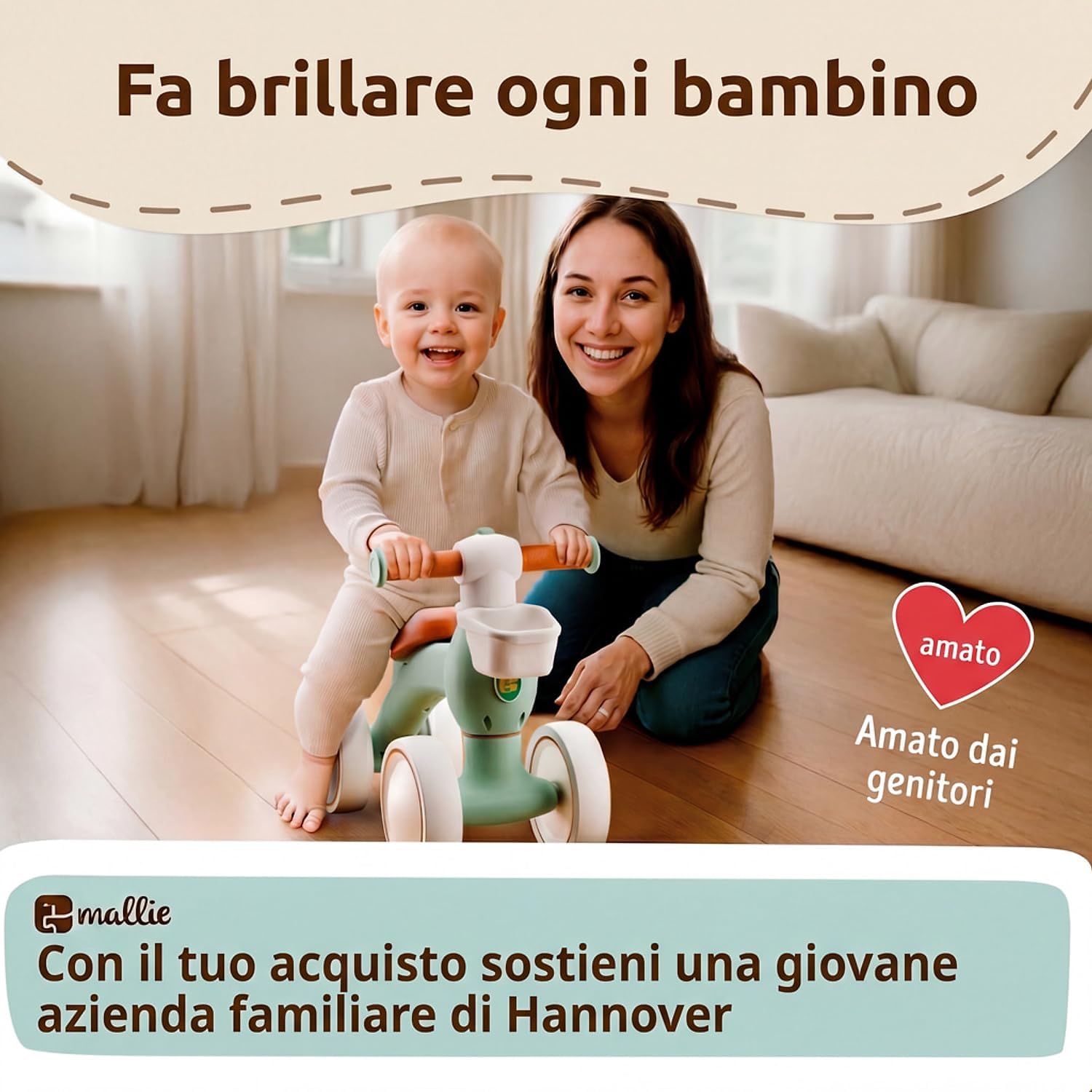 Thumbnail 6 de Mallie® Bicicletta Senza Pedali con cestino – Balance Bike per bambini 1–2 anni