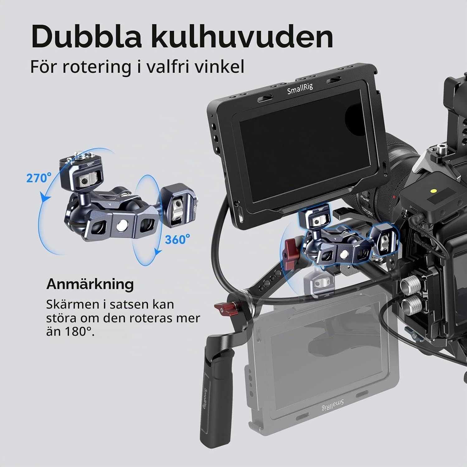 Detalle 2 de SMALLRIG 3874 kulledsarm för kamera med 1/4"-20 och 3/8"-16-fäste