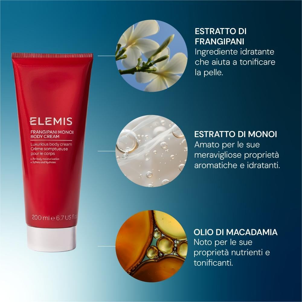 Detalle de Elemis cura del corpo – Crema corpo Frangipani Monoi, crema doccia e bagnoschiuma rinfrescante