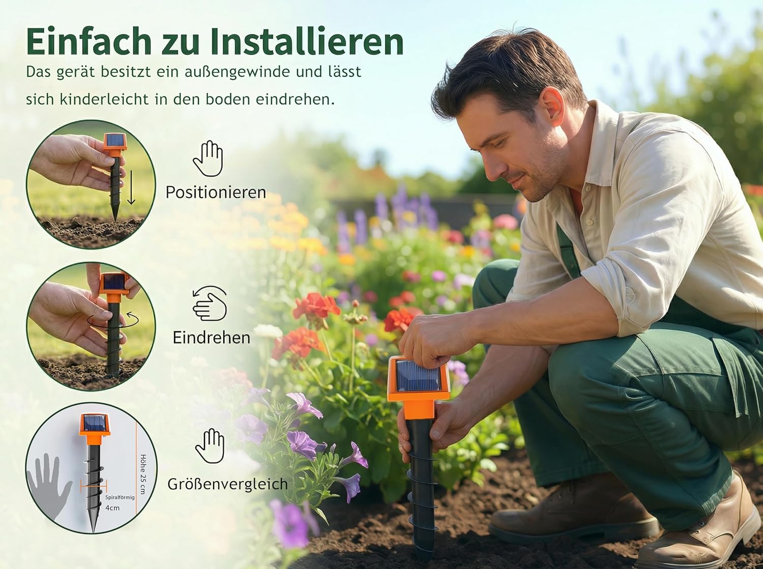 Thumbnail 6 de Jiraewh Maulwurf Vertreiber 2er-Set Dual-Solar – Wühlmausschreck gegen Maulwurf & Wühlmaus, IP54