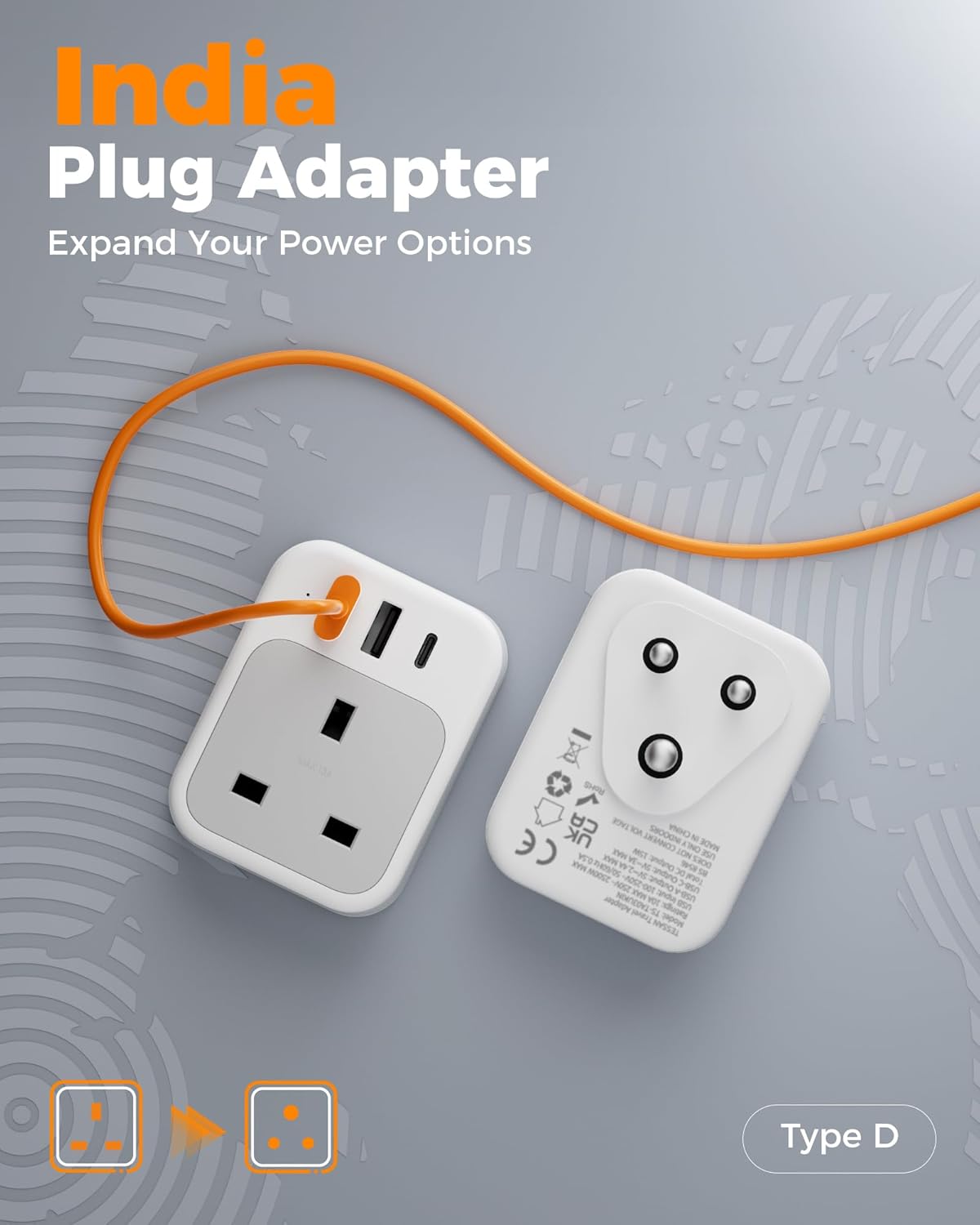 Thumbnail 6 de TESSAN India Travel Adapter UK to India with 2 USB 🔌