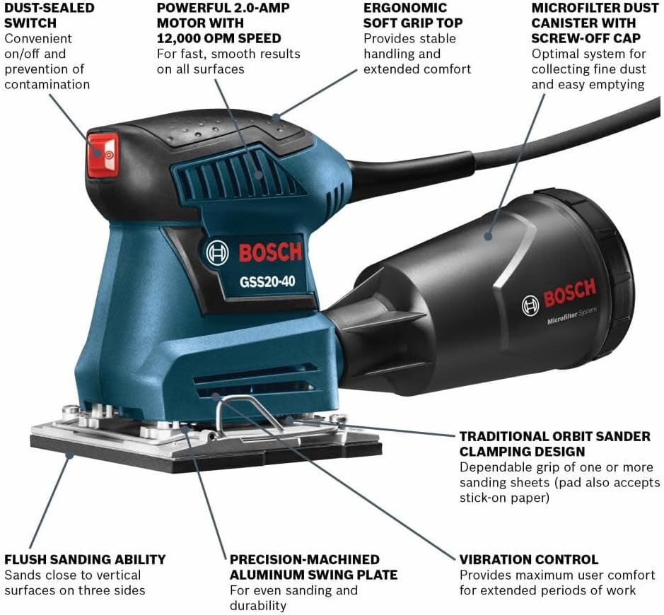 Detalle 2 de Bosch GSS20-40 1/4-Sheet Orbital Finishing Sander with Dust Collection