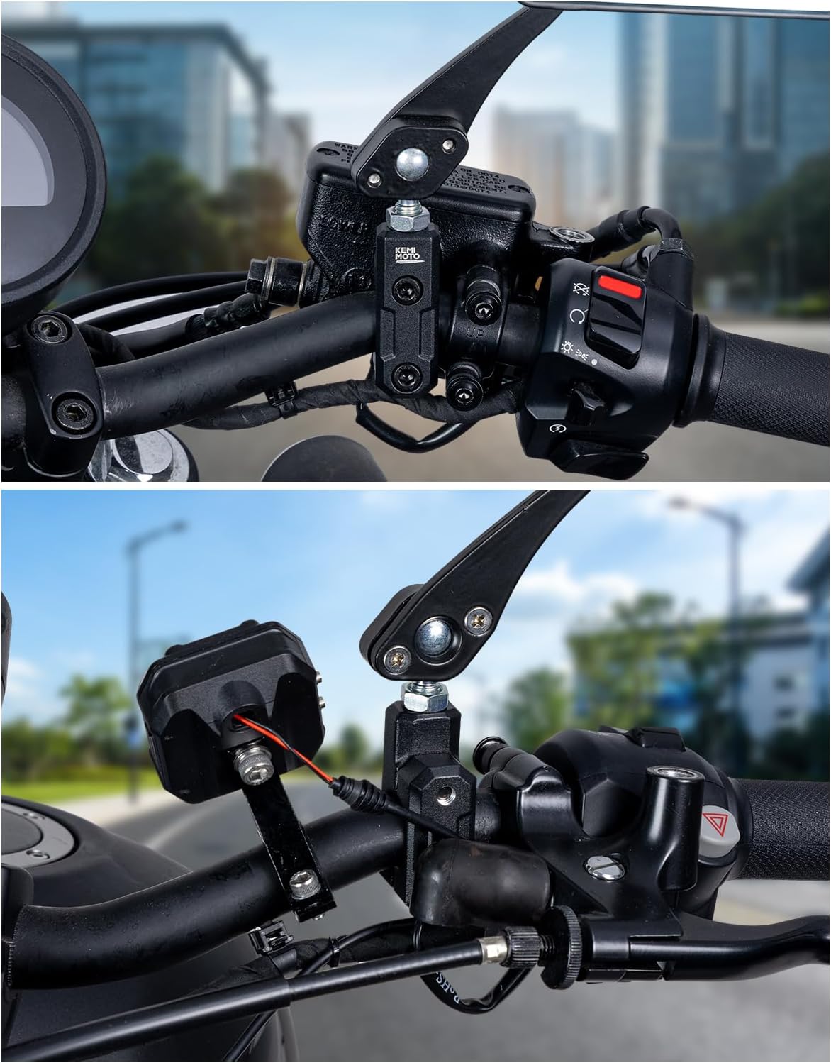 Thumbnail 6 de KEMIMOTO supporti specchietti moto 10 mm, 2 pezzi con morsetti adattatori per manubrio da 22 mm