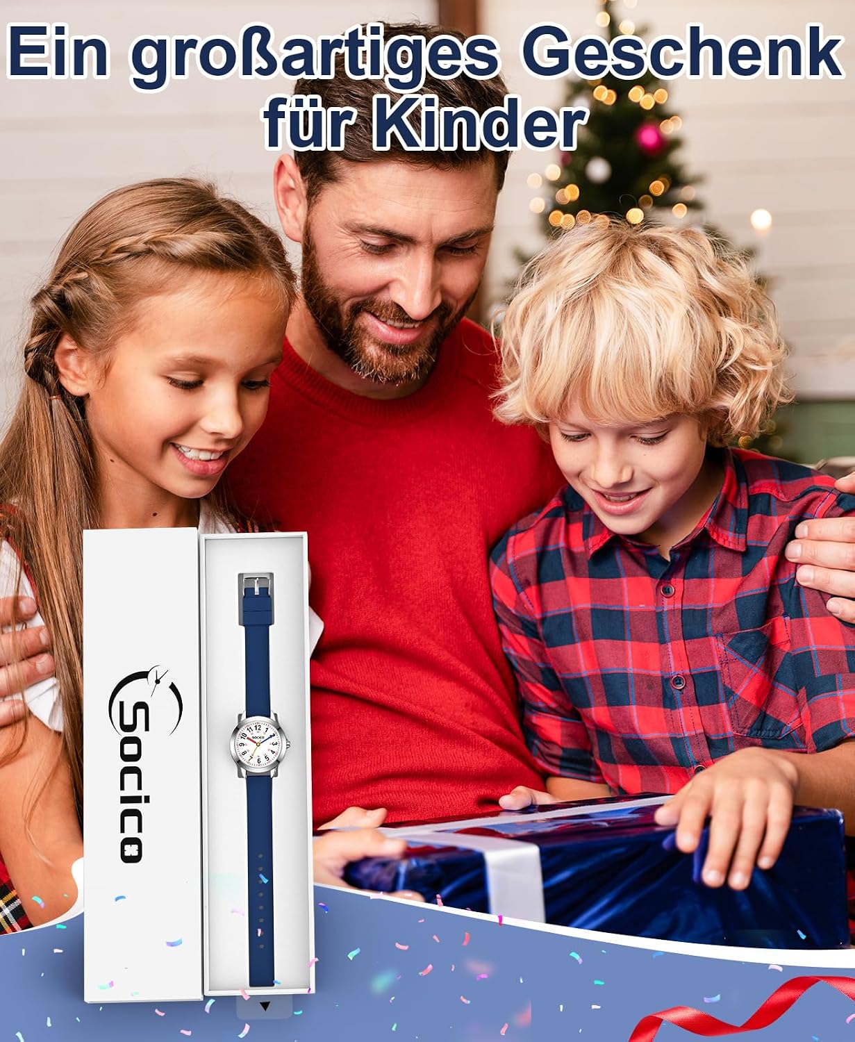 Thumbnail 6 de SOCICO Lernuhr Kinder Armbanduhr Blau – Analoge Kinderuhr, 3ATM Wasserdicht, Lernhilfe für Jungen und Mädchen