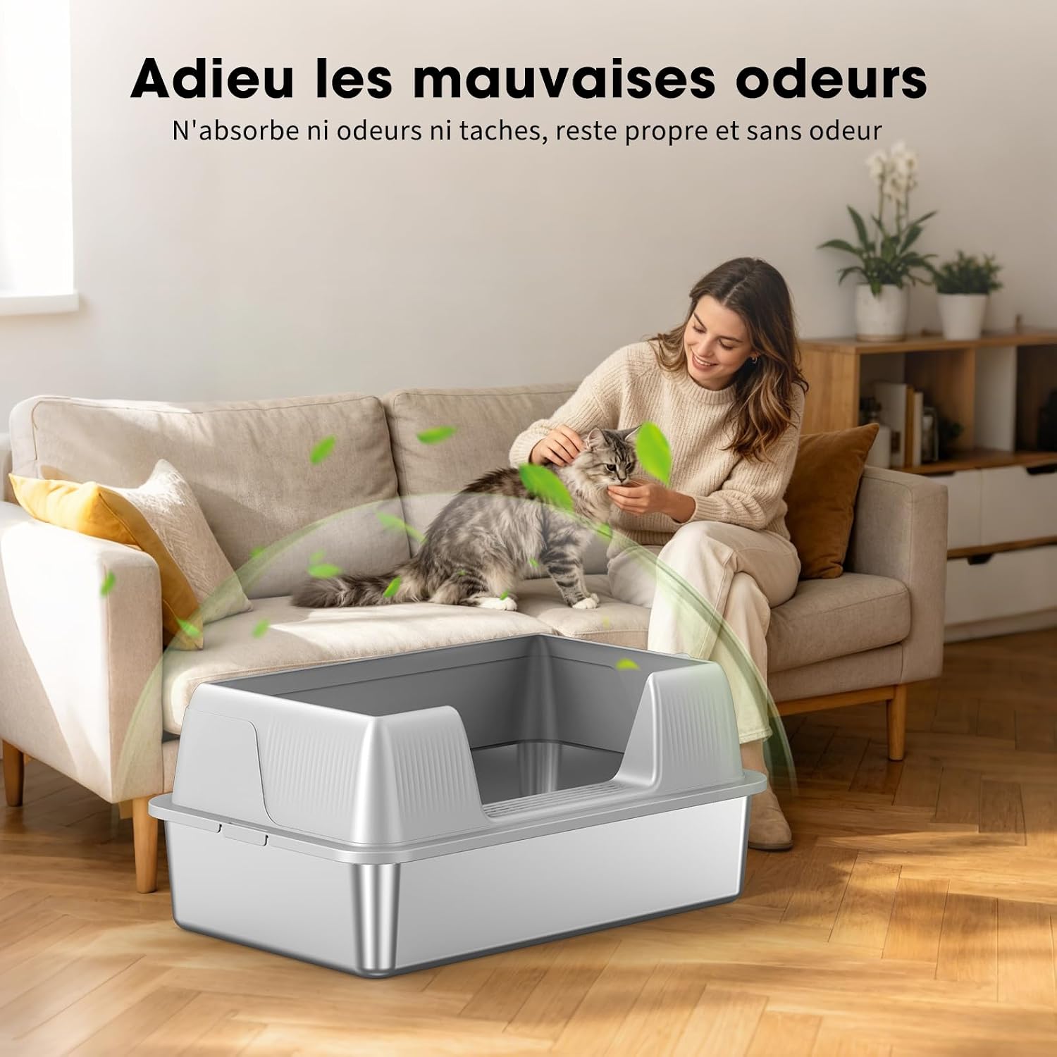 Thumbnail 6 de Grand bac à litière INOX XL Ouvert — Bords hauts, antiadhésif, nettoyage facile et sans odeur