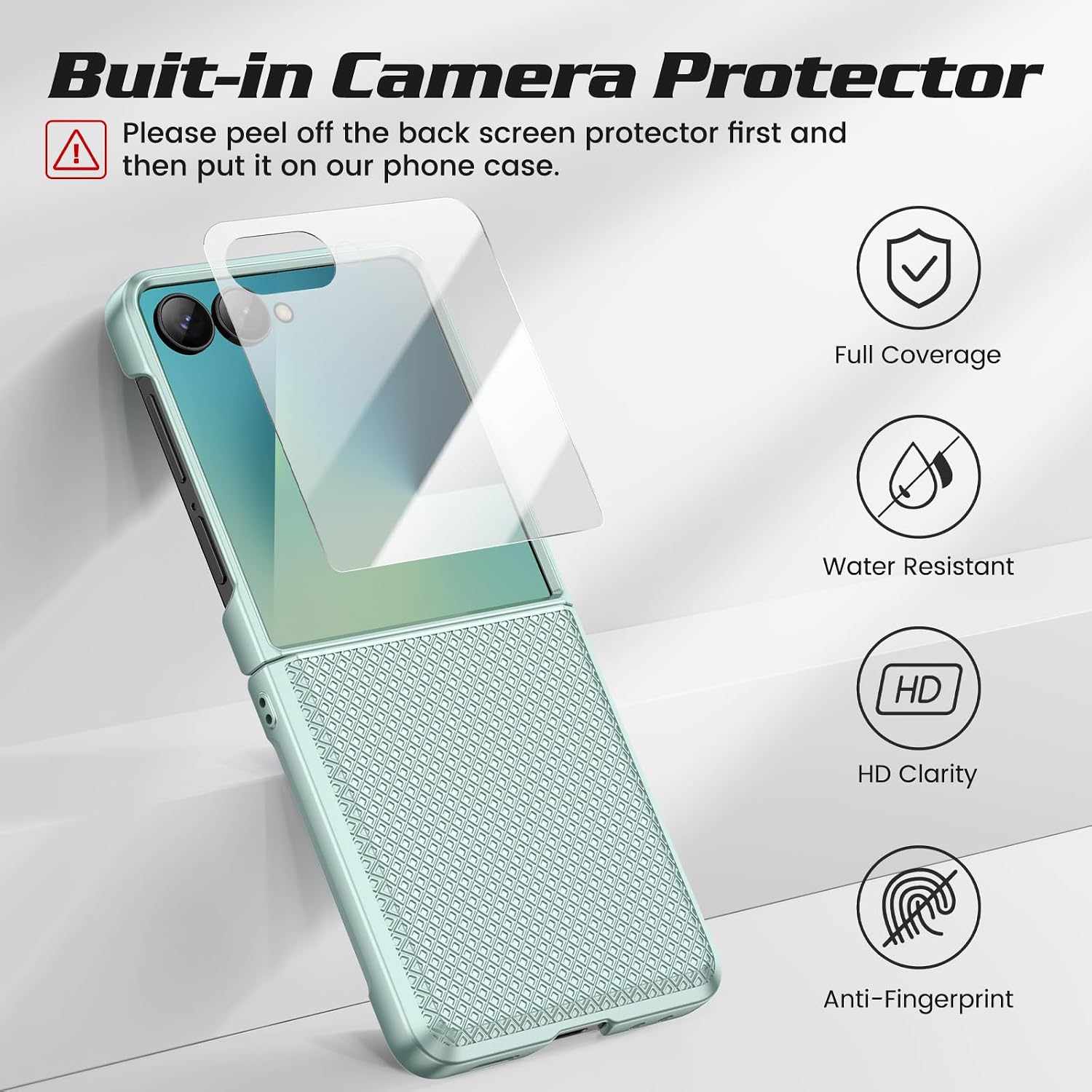 Detalle 2 de Doeshine Slim Fit Case for Samsung Galaxy Z Flip 7 with Back Screen Protector & Hinge Protection (Mint Green)