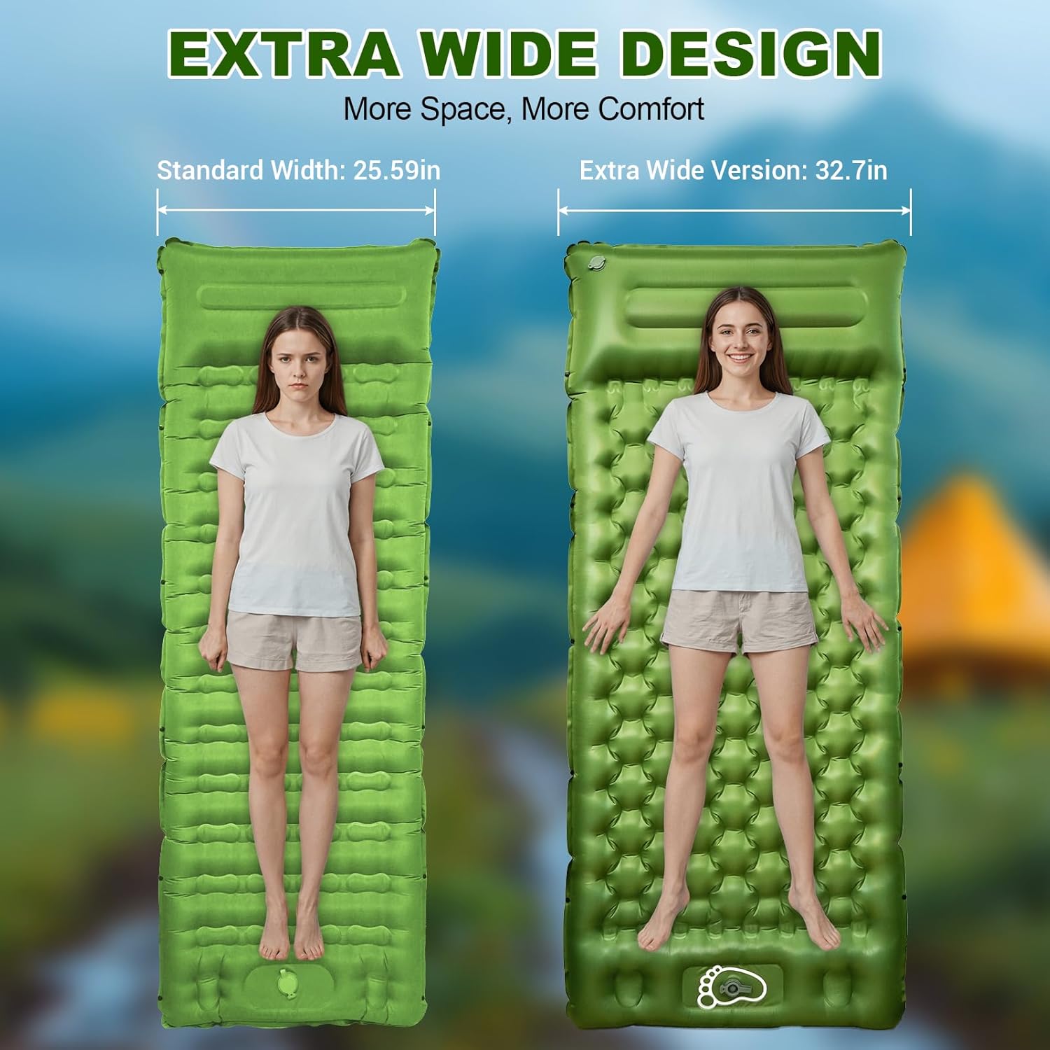 Thumbnail 1 de JATEKA Camping-Isomatte 12 cm dick, 83 cm breit – aufblasbar mit Kopfkissen & Fußpumpe