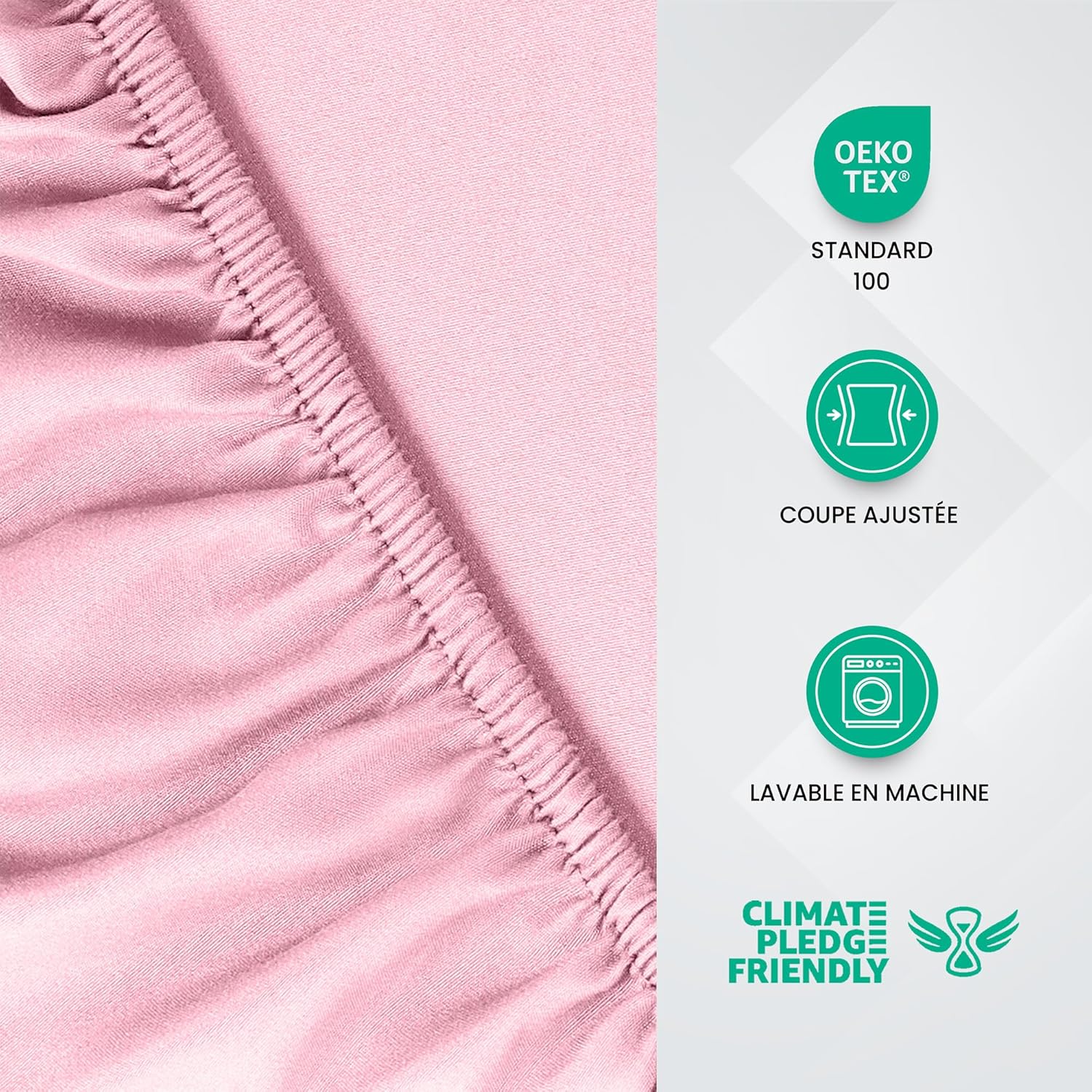 Thumbnail 2 de Utopia Bedding Drap Housse Rose 160 x 200 cm – Certifié OEKO-TEX, poches 35 cm