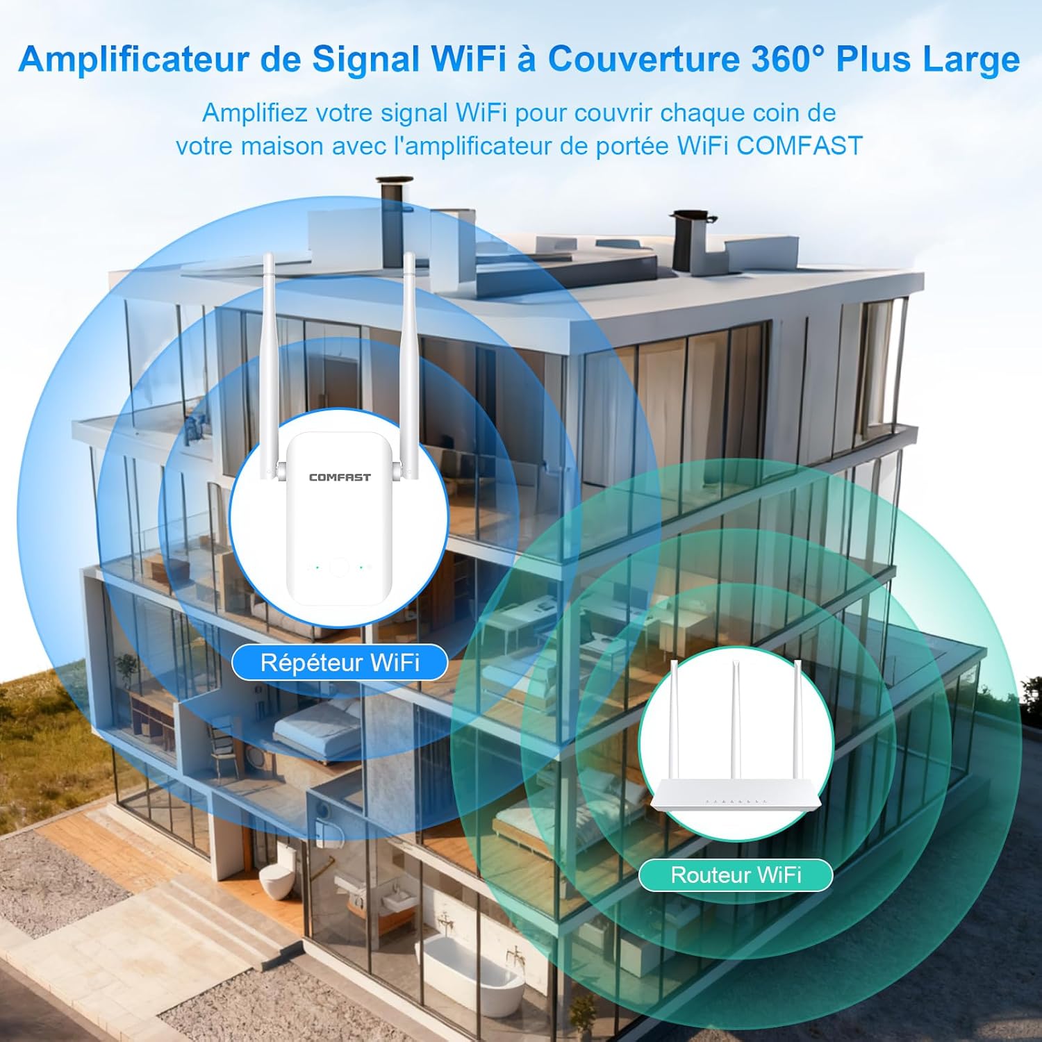 Thumbnail 1 de COMFAST répéteur WiFi N300 2,4 GHz (2 antennes) avec WPS