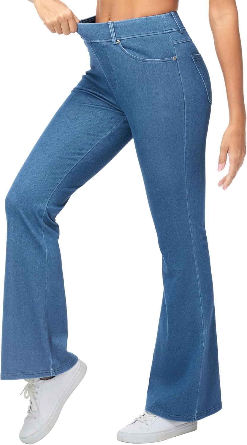 Detalle de THE GYM PEOPLE Women's Wide-Leg Flared Jeans, High-Waist Stretch Denim