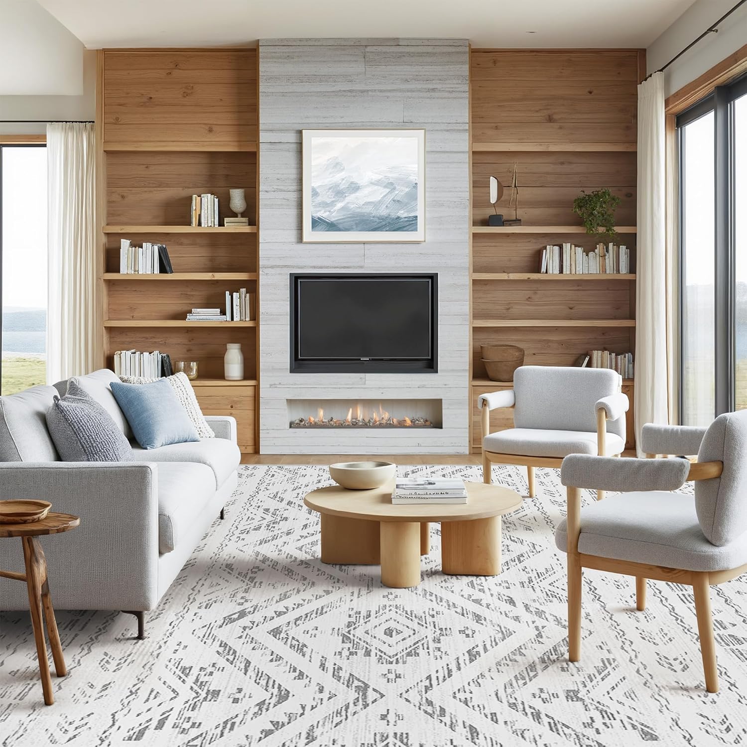 Thumbnail 6 de Miukiki 8x10 Moroccan Washable Area Rug with Non-Slip TPR Backing (Low Pile, Grey)