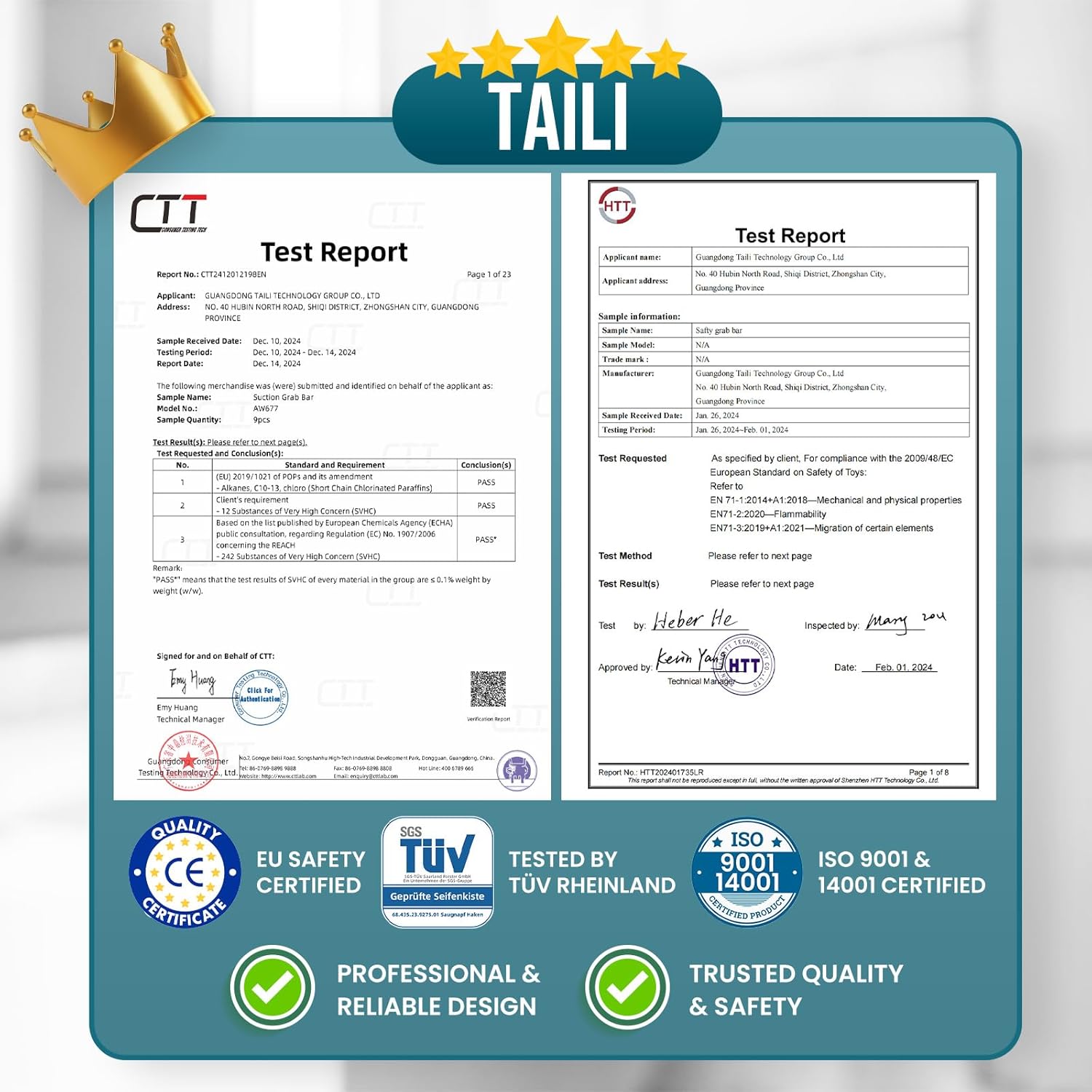 Thumbnail 4 de TAILI Haltegriff Dusche ohne Bohren (MAX 110 kg) mit Saugnapf, 31 cm – abnehmbarer Duschhalter, grau