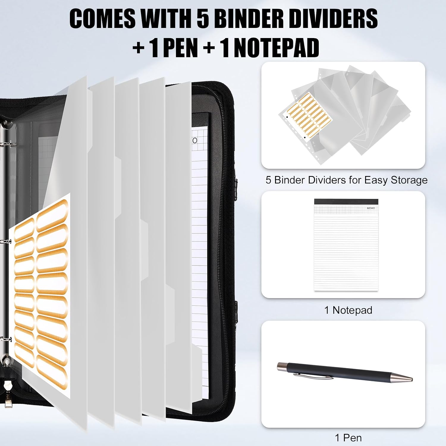 Detalle de NATISERAUM Portfolio Organizer, Zippered 3-Ring Vegan Leather Binder