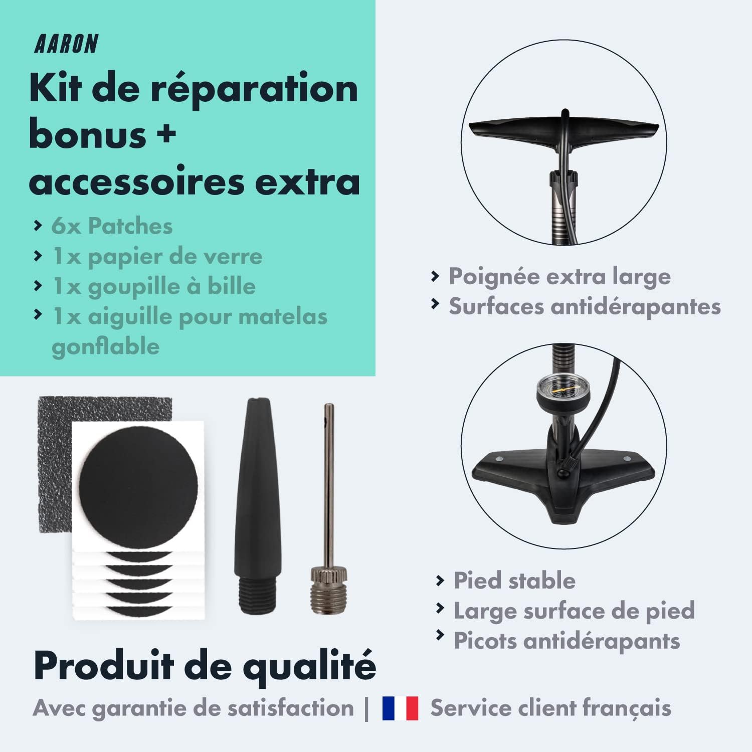 Thumbnail 4 de AARON - Pompe à Pied Sport One avec manomètre et tête universelle pour toutes valves
