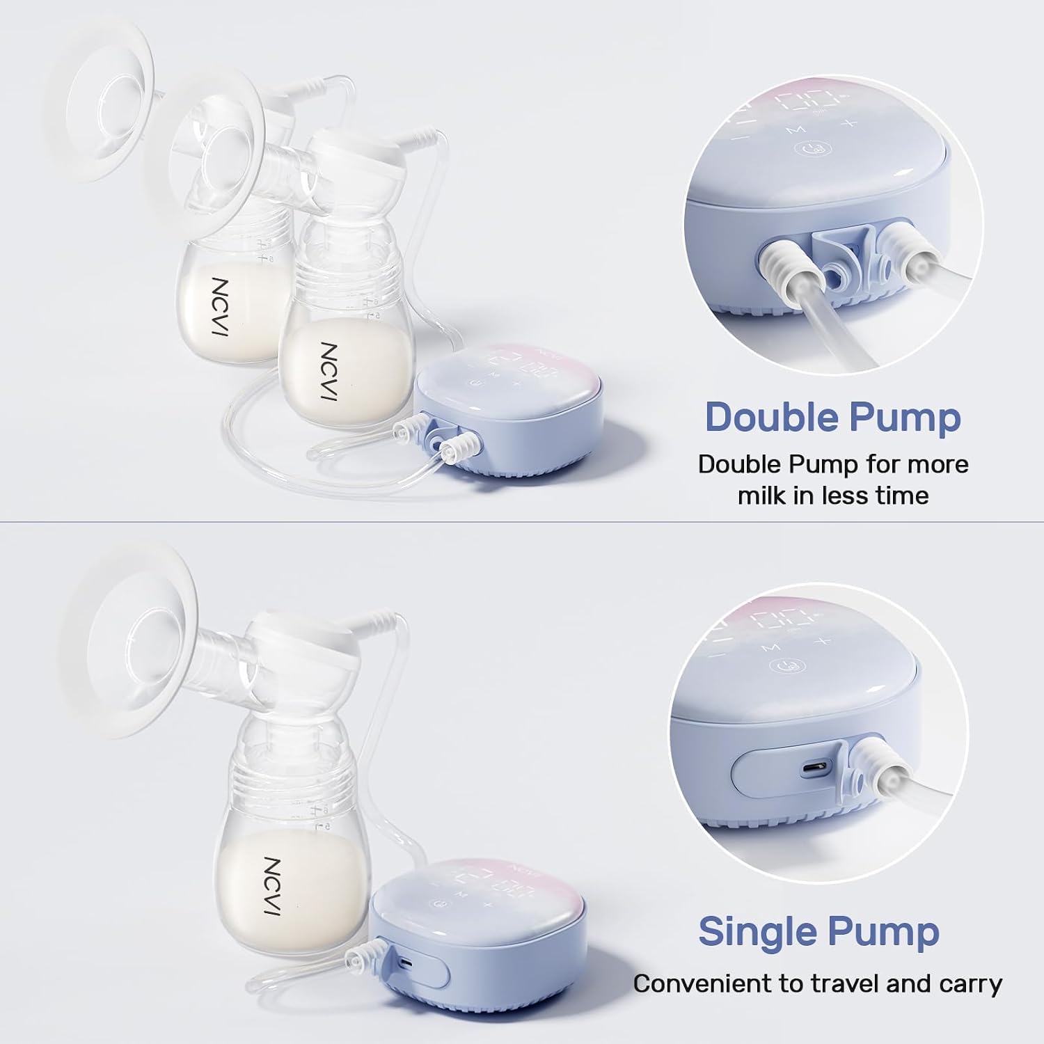 Detalle 2 de NCVI AM8122-1A Double Electric Breast Pump, 4 Modes, USB-C Rechargeable