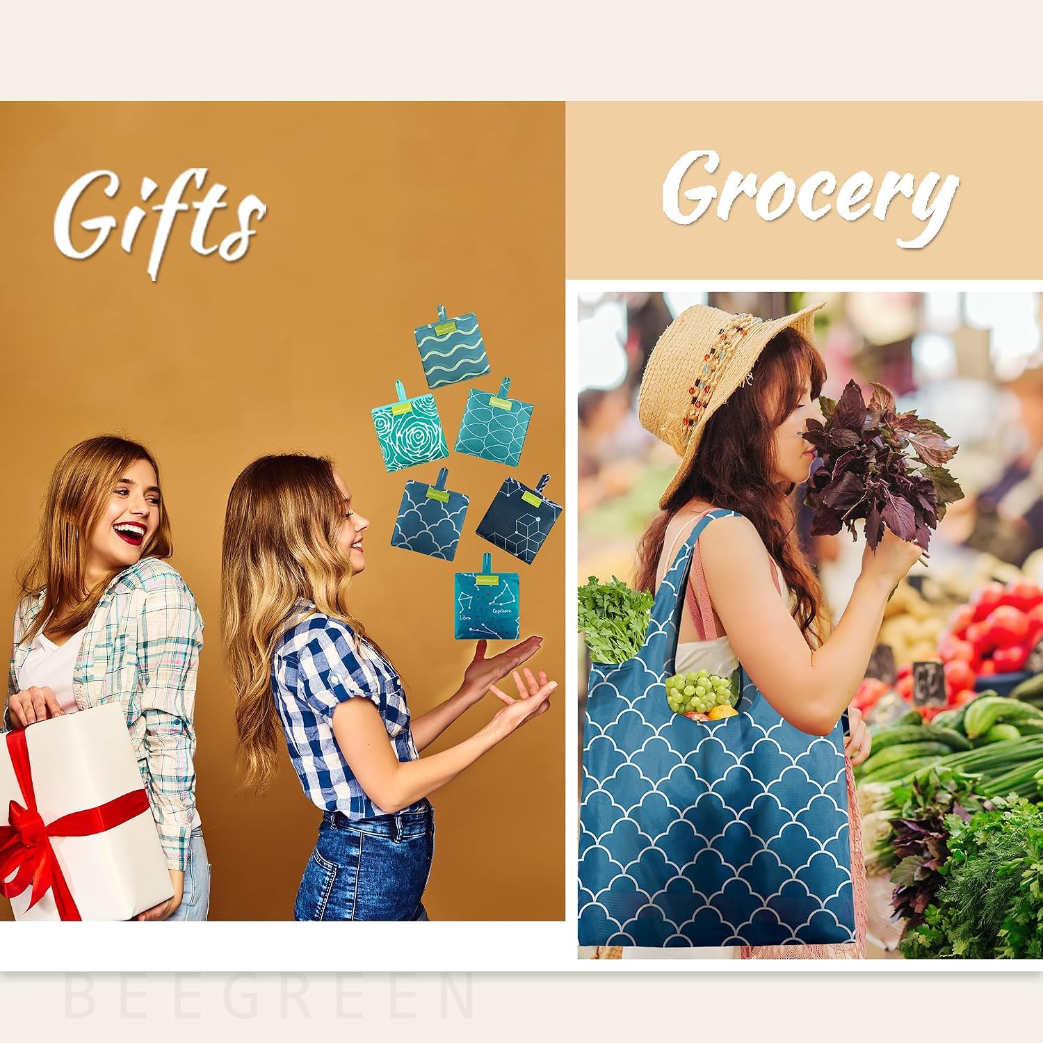 Thumbnail 1 de BeeGreen Geometry Reusable Shopping Bags 6-Pack: Heavy-Duty Foldable Polyester Totes