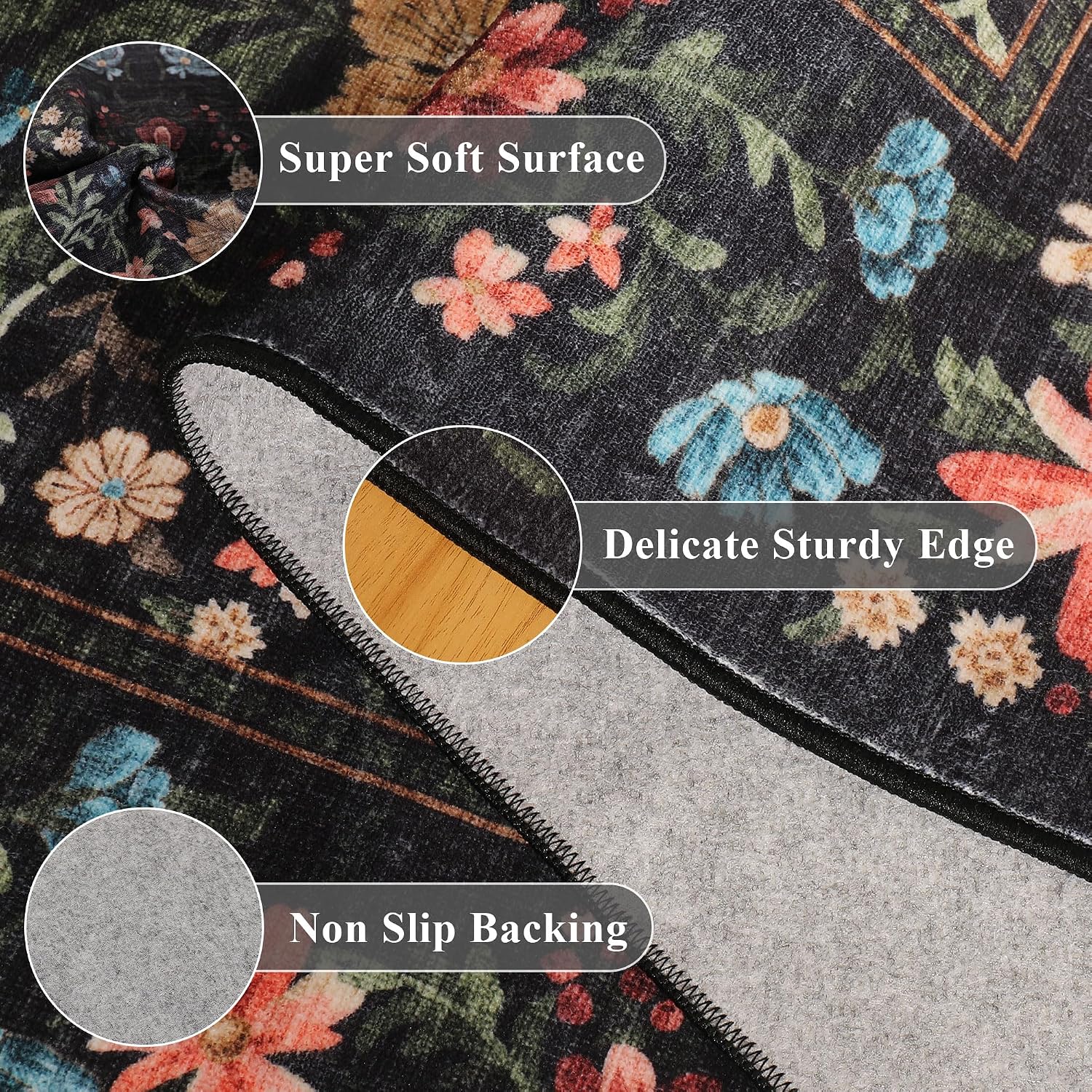 Detalle de DUKINO 9x12 Vintage Floral Area Rug for Living Room