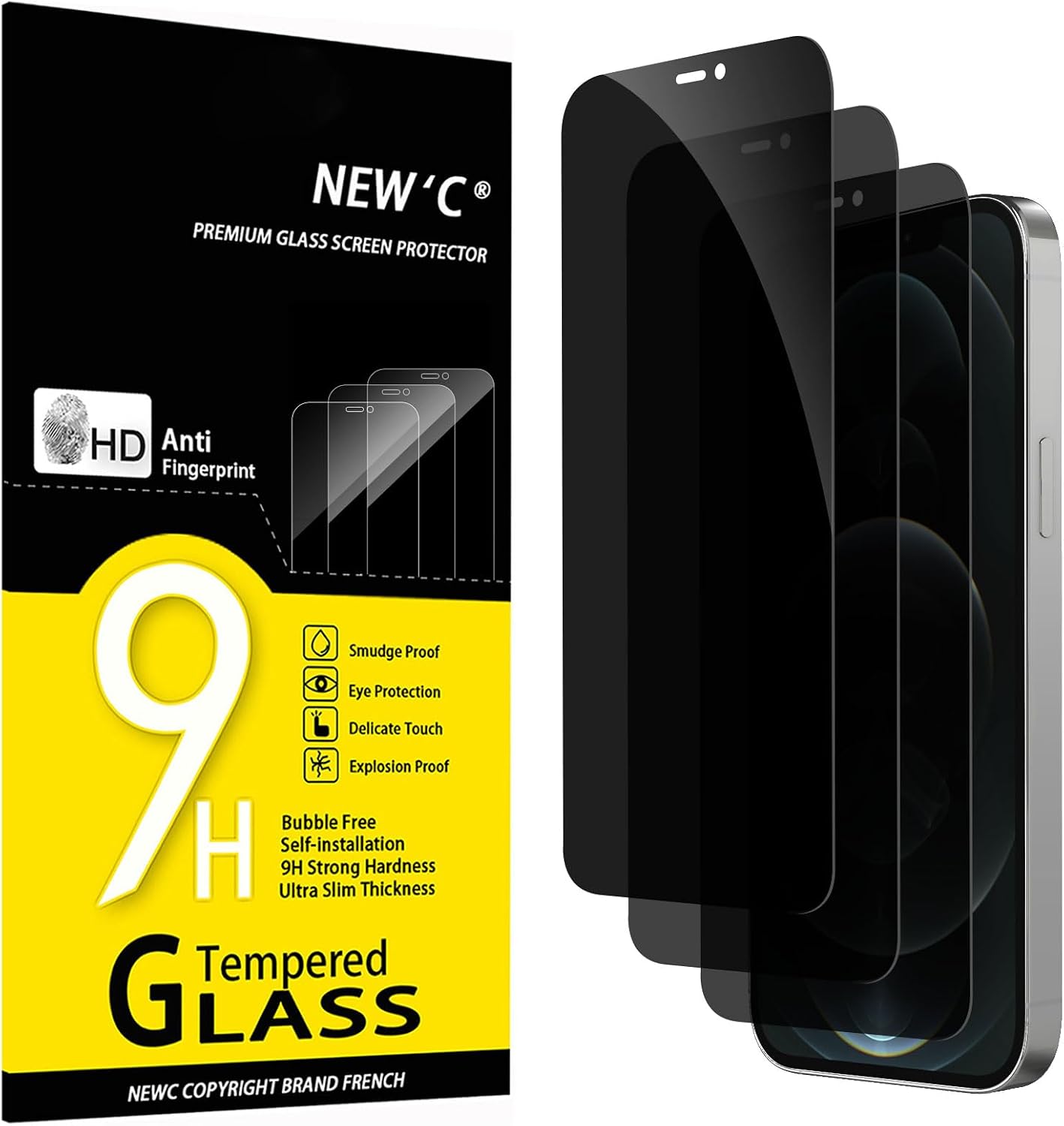 Detalle de NEW’C Sichtschutz-Schutzfolie (3 Stück) für iPhone 12 Pro Max – 9H, 28° Blickschutz & blasenfrei