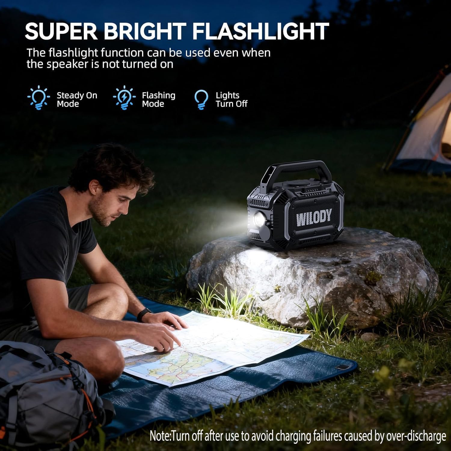 Detalle de Wilody 100W Tragbarer Bluetooth-Lautsprecher – IPX7, RGB-Play, TWS & USB-C, 20 h Akku