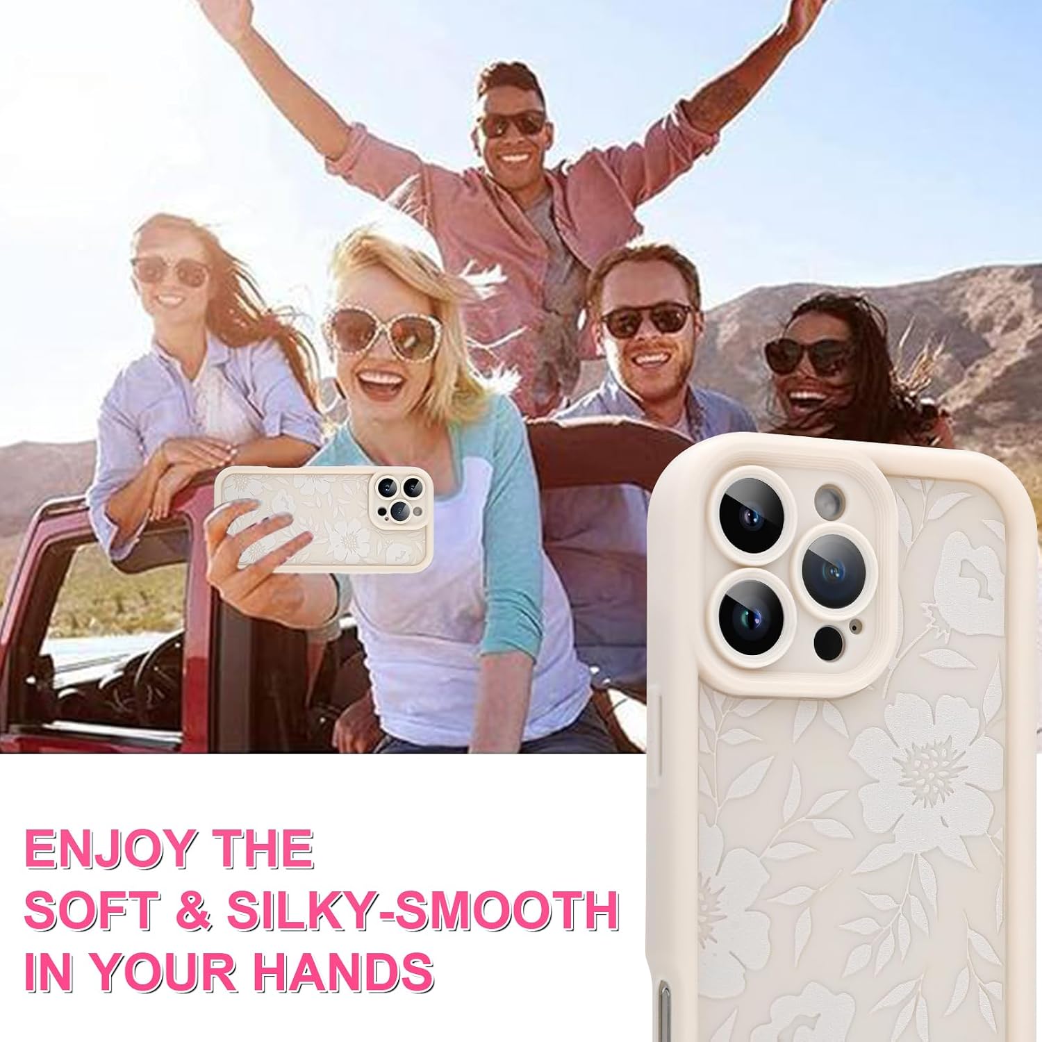 Thumbnail 4 de OOK 64TYK-beigeflower-16pro Floral Silicone Case for iPhone 16 Pro, Beige