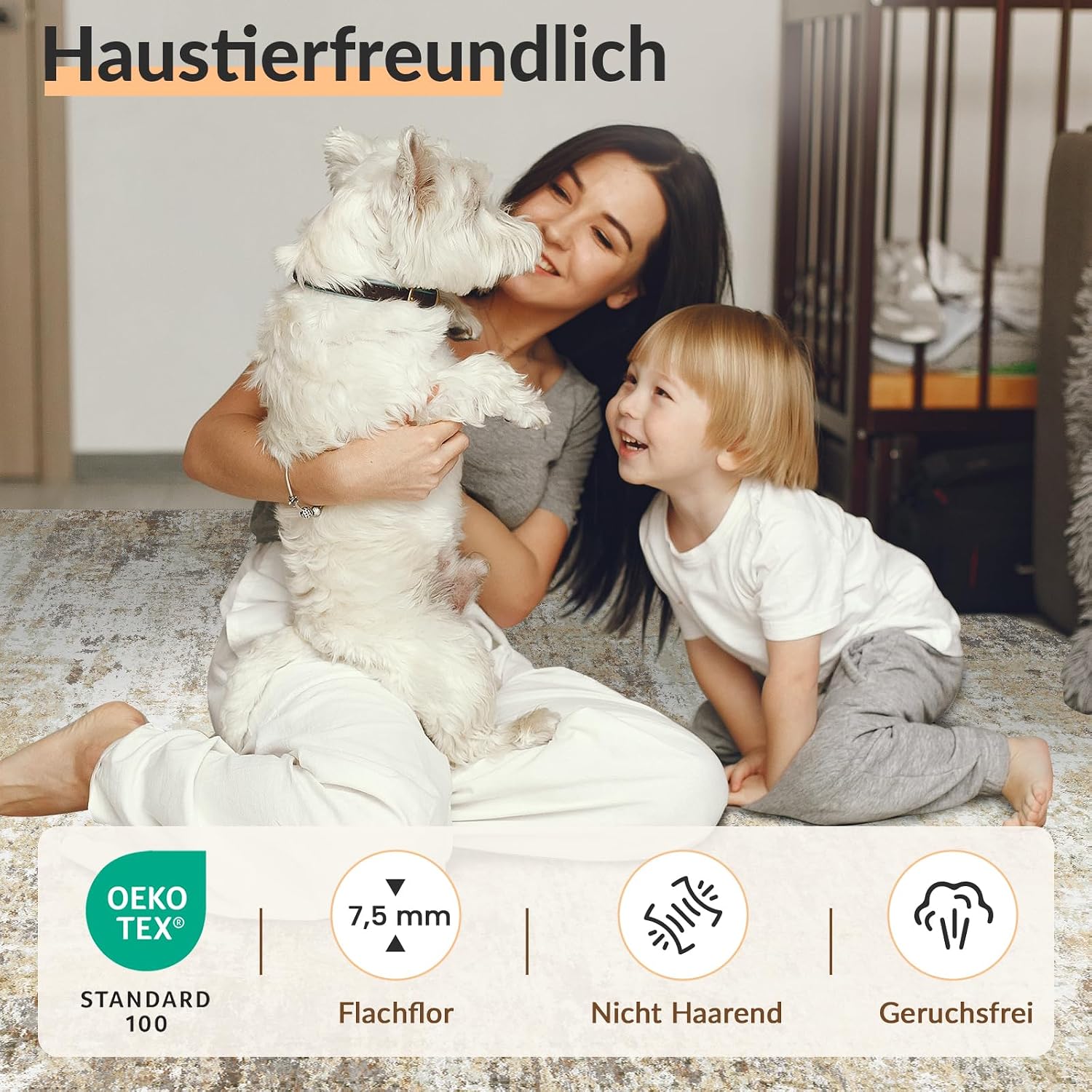 Detalle 2 de INOVADAY waschbarer Teppich für Wohnzimmer & Schlafzimmer, 90x150 cm – modernes abstraktes Design in Braun/Grau