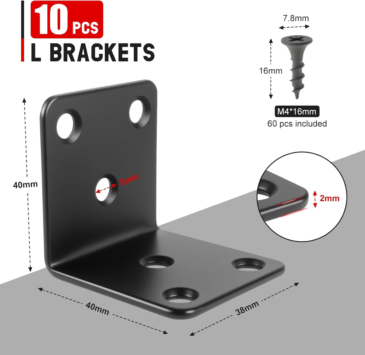 Detalle de 90 degree angle bracket kit 10 pcs 40mm