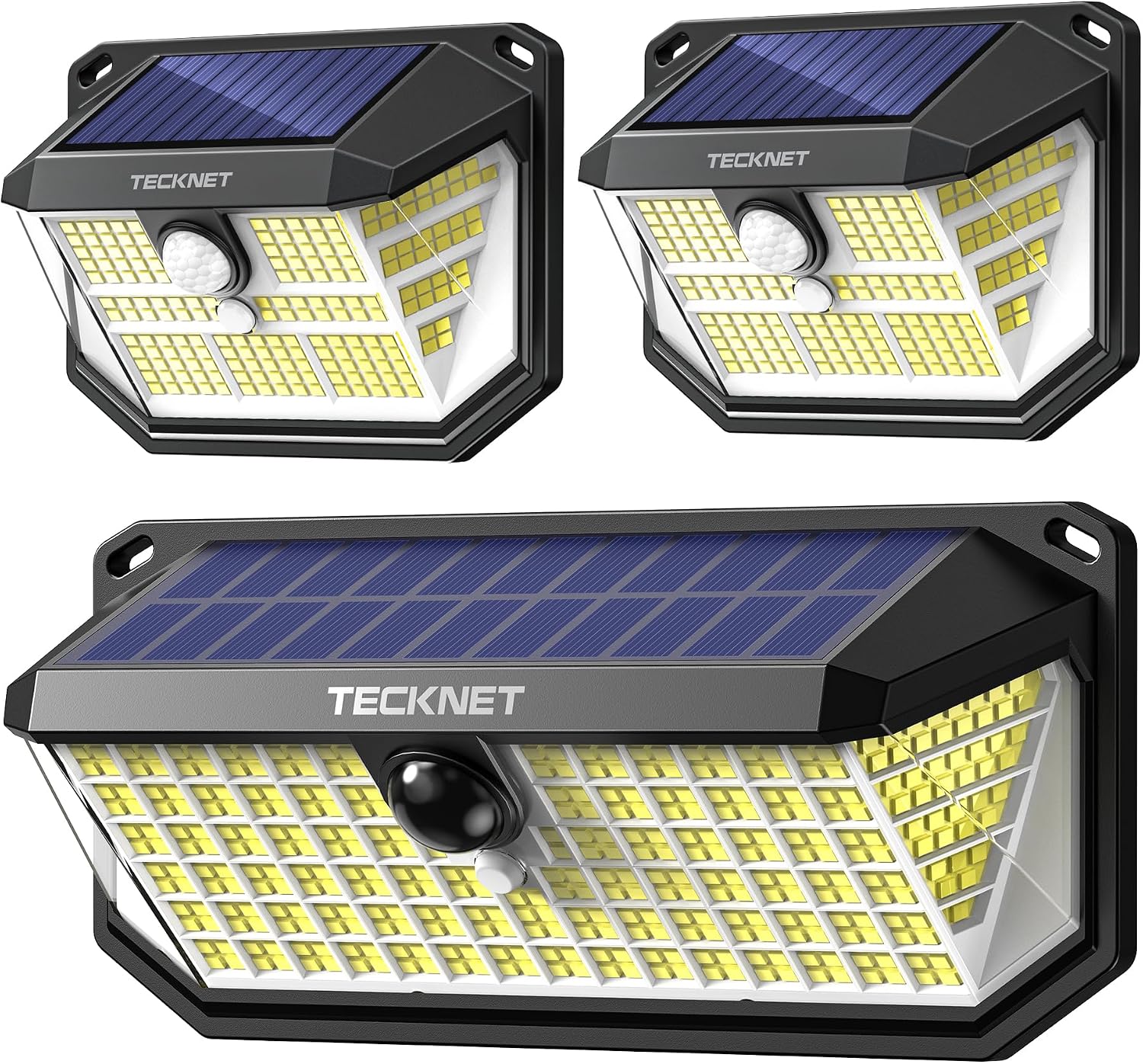 Detalle de TECKNET Solar Motion Sensor Lights, 2×231 LEDs + 1×416 LED, IP66