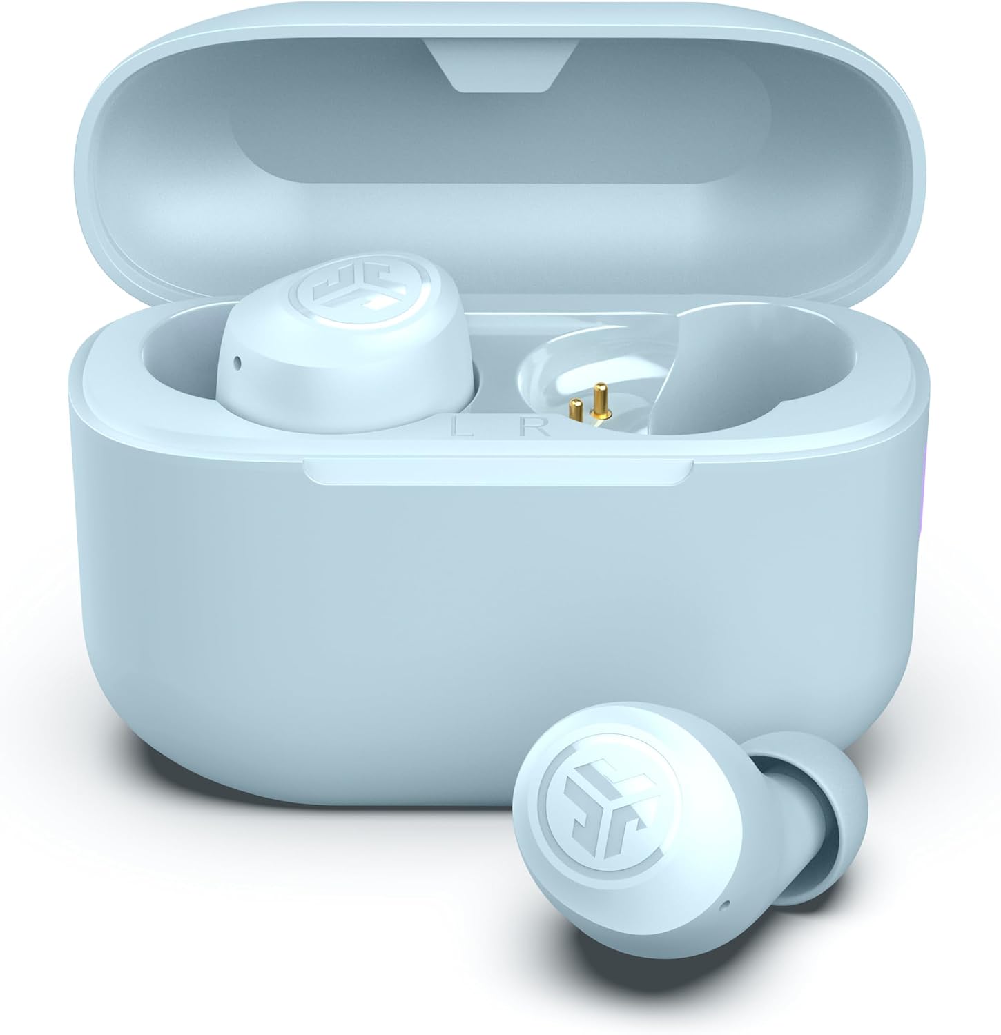 Detalle de JLab Go Air Pop+ True Wireless In-Ear-Kopfhörer mit Bluetooth, Mikrofon, USB‑C Ladecase & Dual Connect – Hellblau