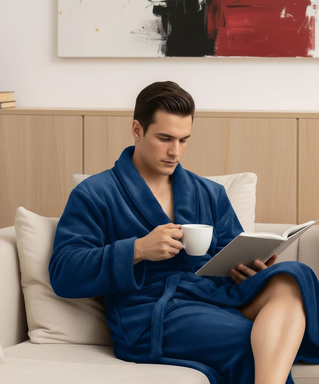 Detalle 2 de NY Threads Men's Plush Fleece Bathrobe with Calf-Length Coverage, Belt and Pockets
