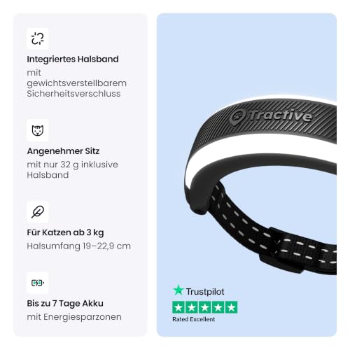 Detalle de Tractive Smarter Katzen GPS Tracker Mini Modell 2026 – Live-Ortung, Gesundheitsdaten und integriertes Halsband