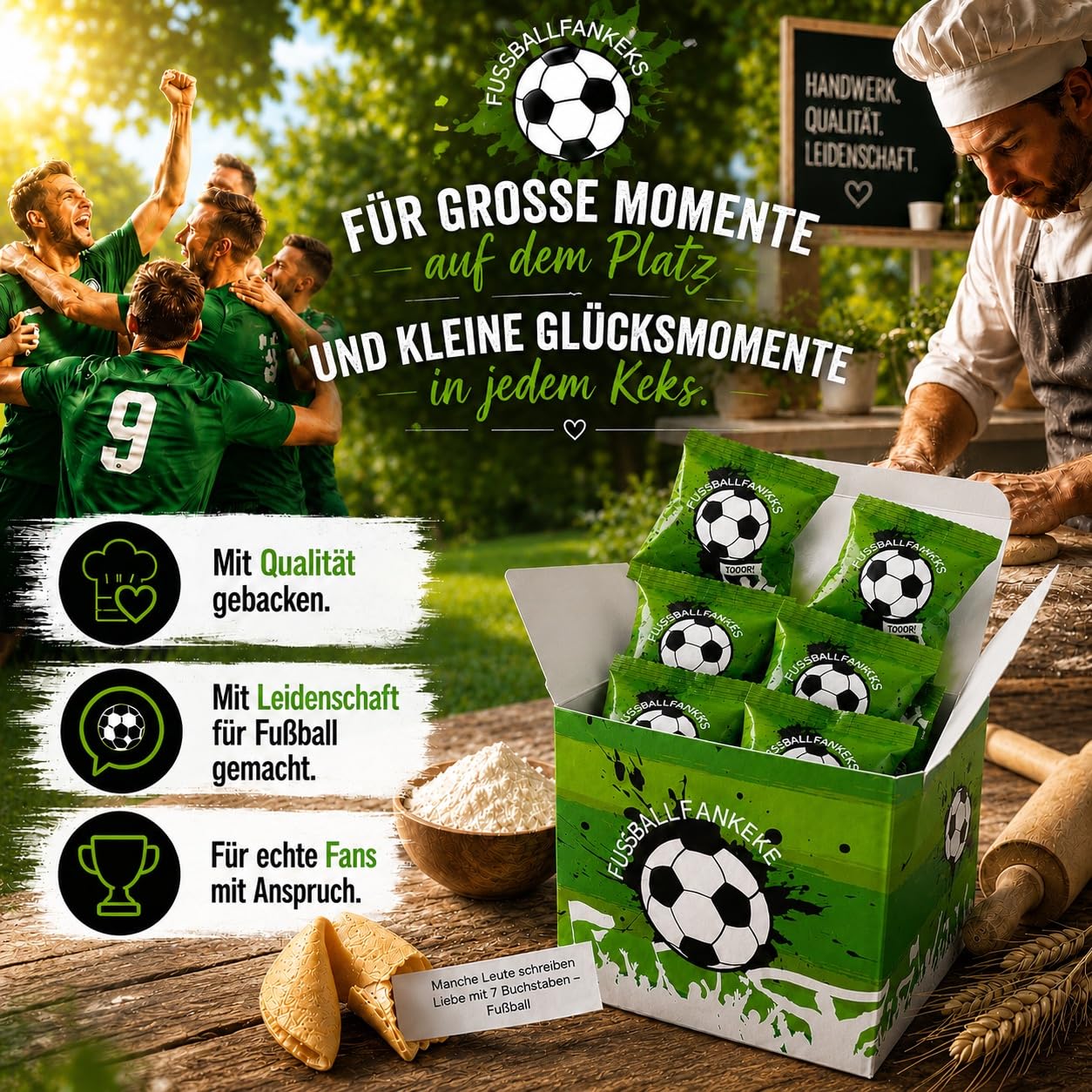 Thumbnail 2 de Glückskekse Fußball Fan 11er Geschenkkarton – Vegane Glückskekse mit Sprüchen rund ums Fußballspielen