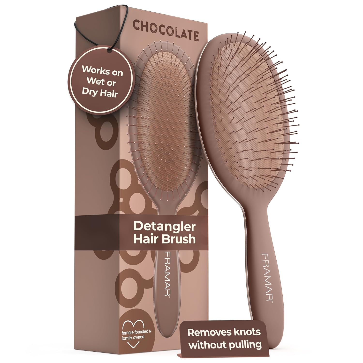 Detalle de FRAMAR Chocolate Hair Brush Detangler – Wet Hair