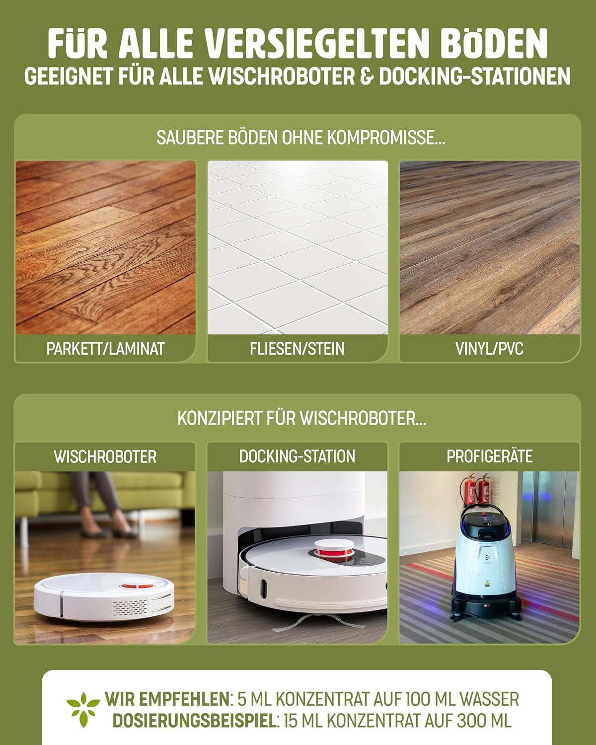 Detalle 2 de Heldengrün® Öko Bodenreiniger für Wischroboter Pfirsichblüte & Mandel – streifenfrei, schnelltrocknend & schaumarm