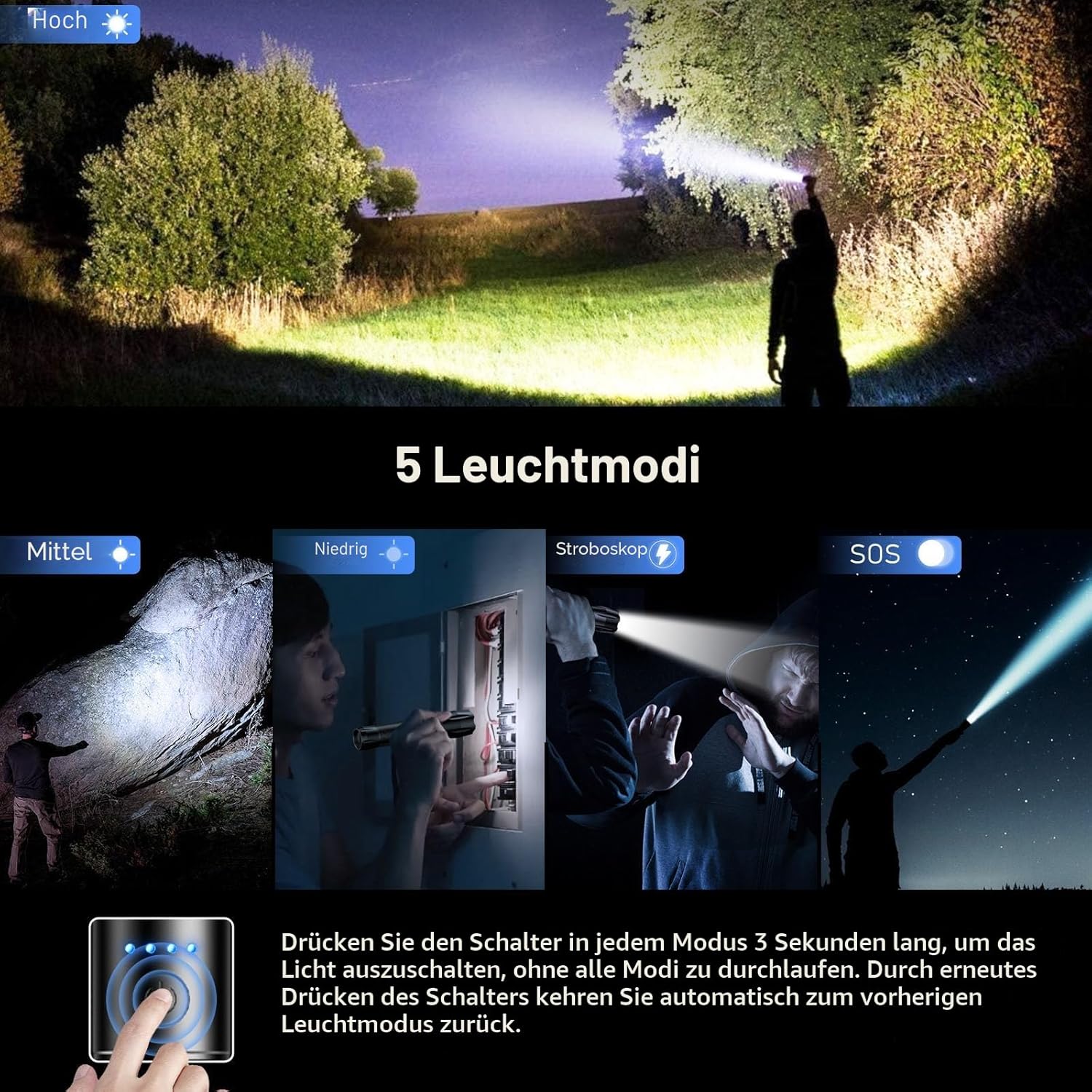 Detalle 2 de Blukar Taschenlampe 2000 Lumen, 2er-Set 🔦