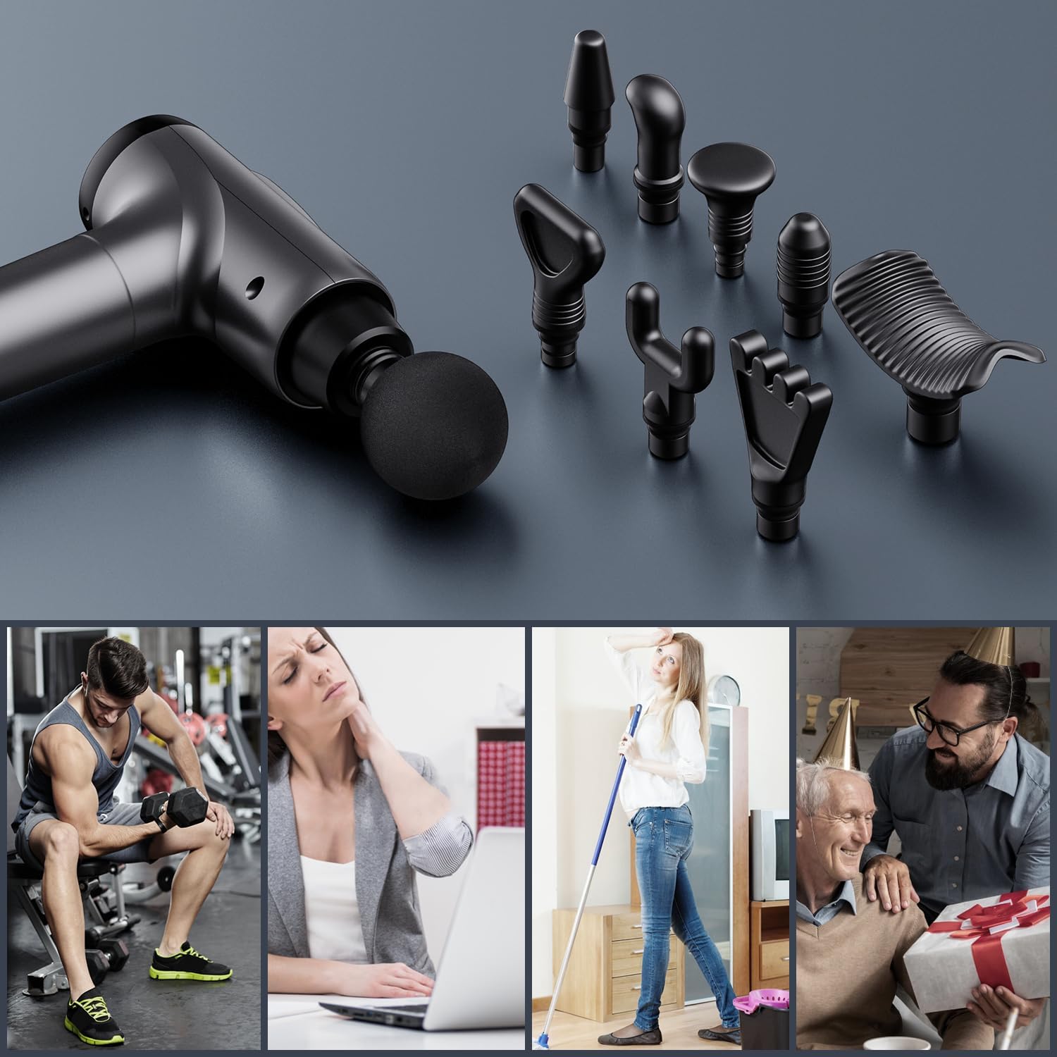 Detalle de Olsky Deep Tissue Massage Gun with 9 Heads, 30 Speeds, and 10 Accessories