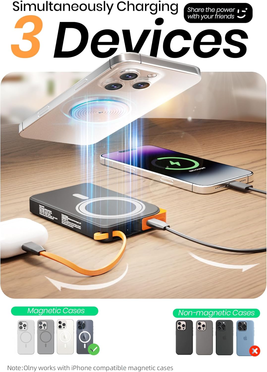 Thumbnail 4 de for Magsafe 10000mAh Power Bank with Foldable Magnetic Stand & Built-in USB-C Cable (Black)