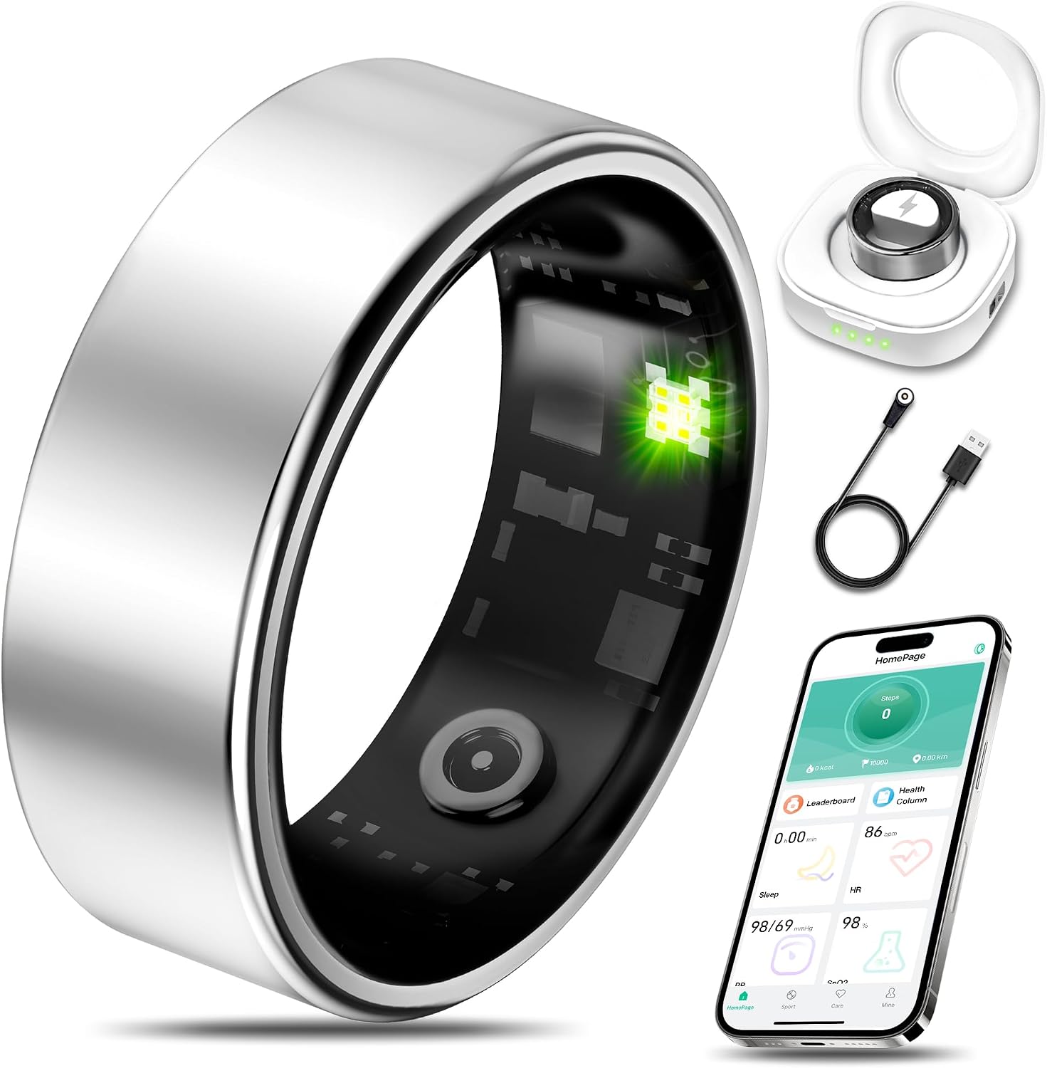 Detalle de Milavan R11 Smart Ring, Silver Size 8, IP68 Waterproof Sleep and Activity Tracker