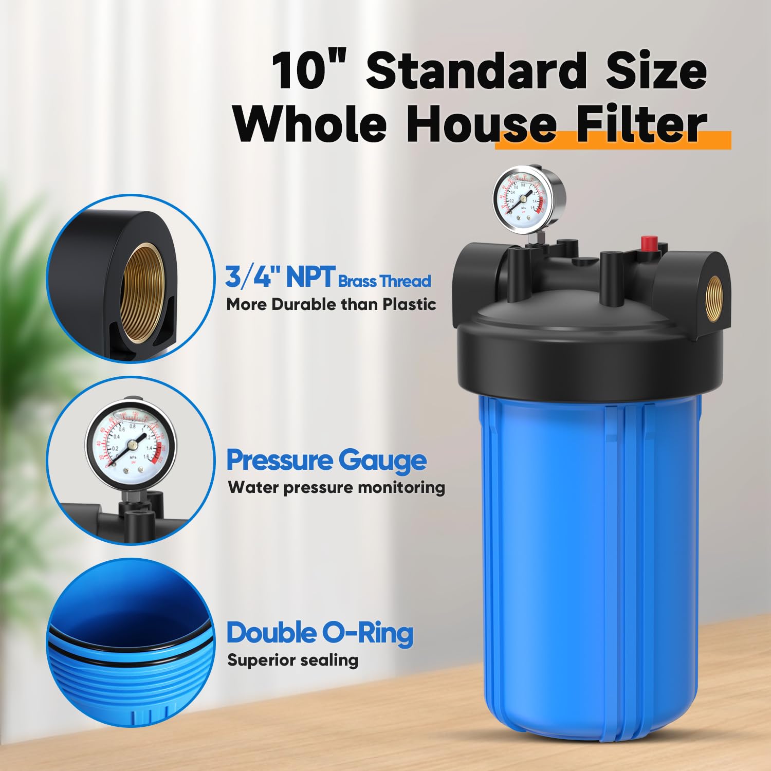 Detalle 2 de PUREPLUS FHN10BB Whole House Filter Housing, 10" x 4.5", 3/4" NPT